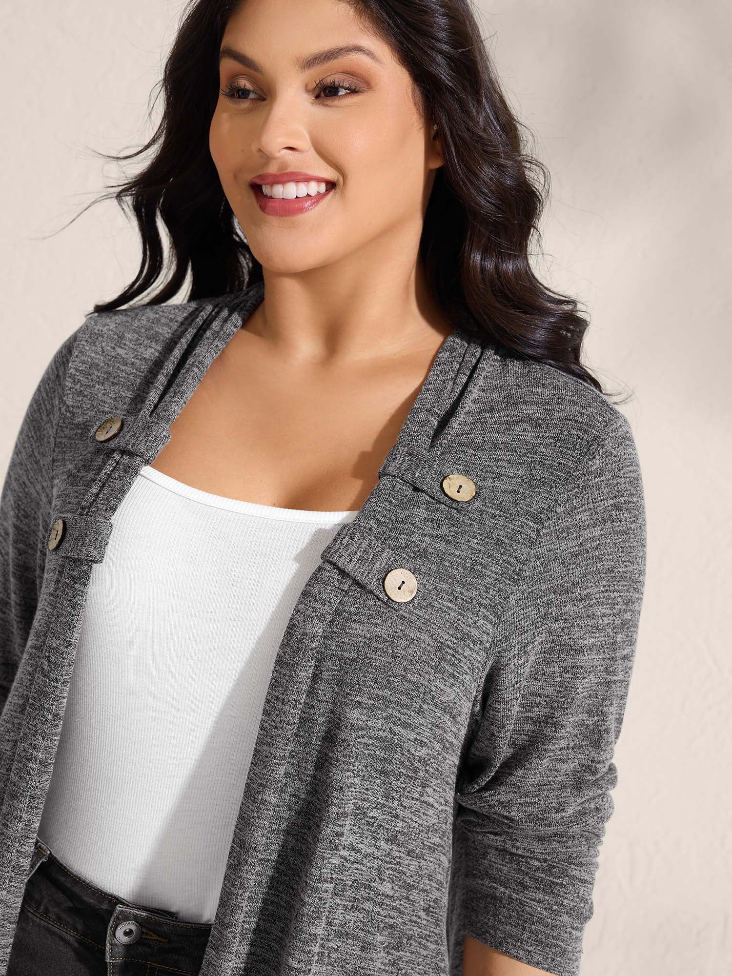 Stretchy Textured Button Detail Jacket