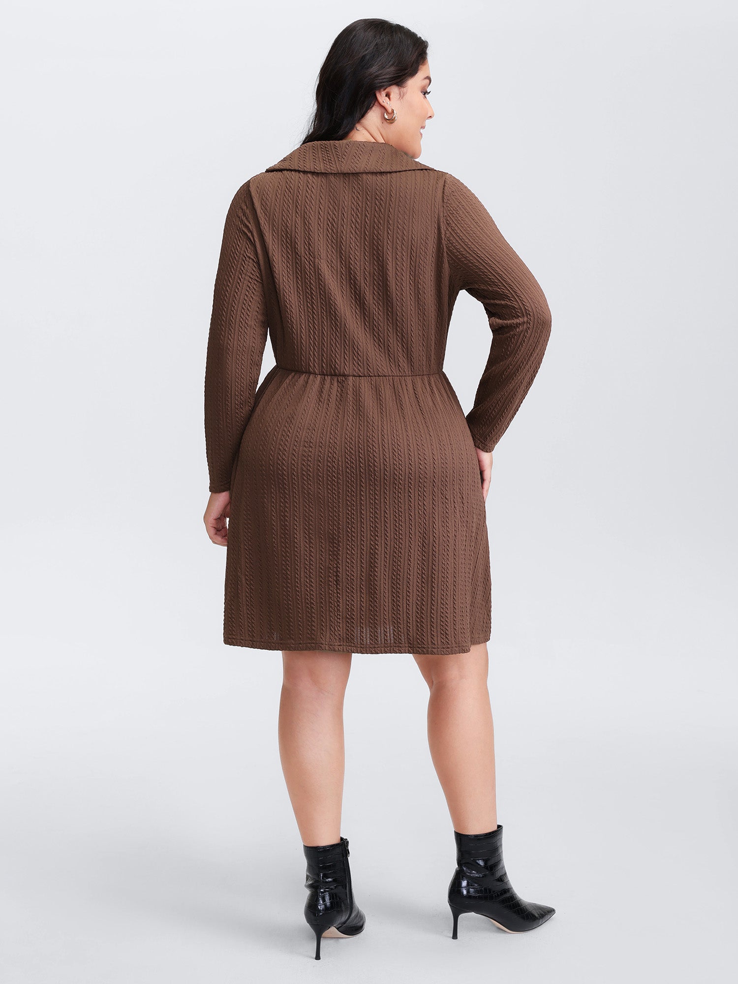 Cable Knit Double Decorative Button Knee-Length Dress
