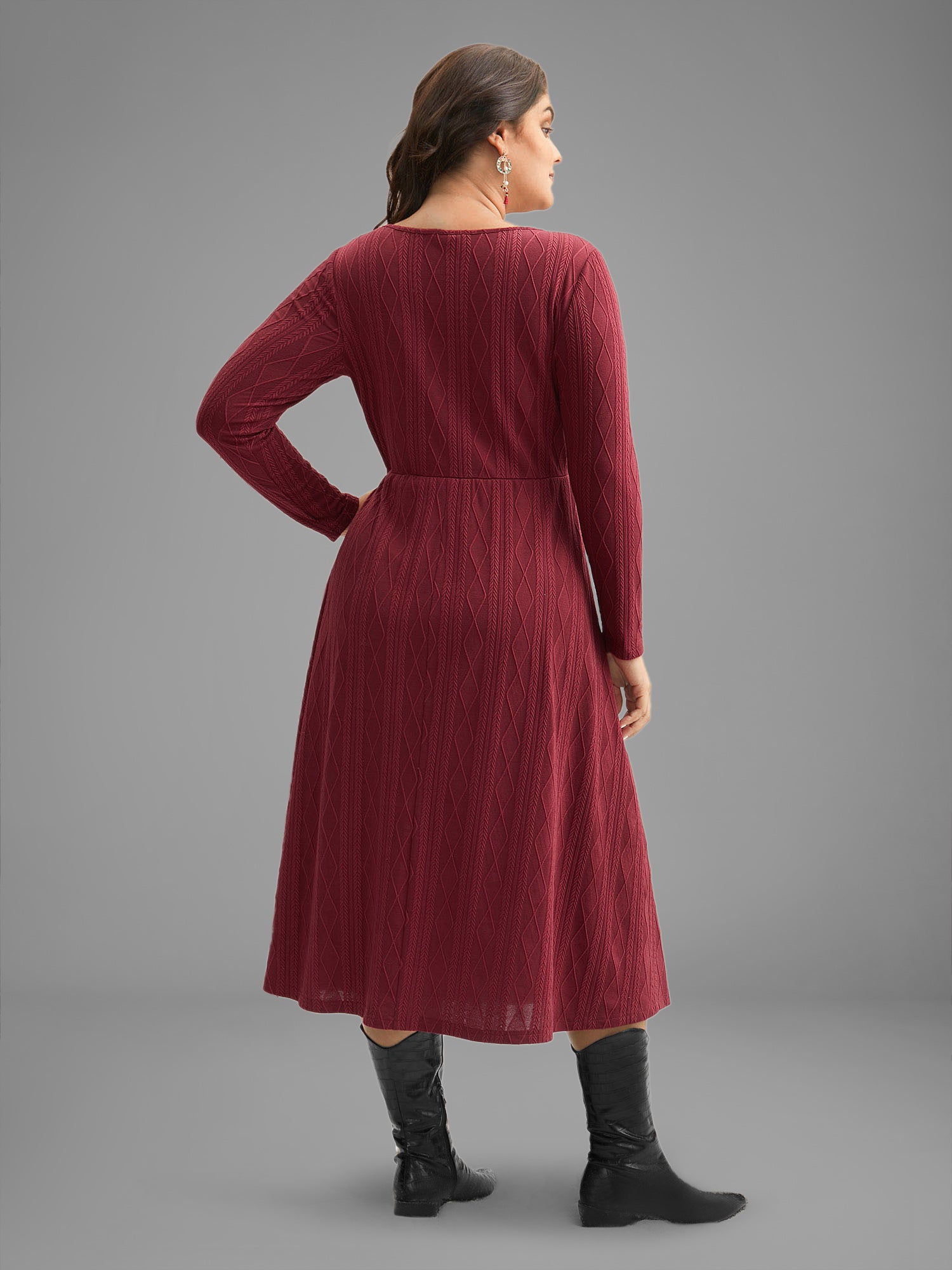 Textured Knit Fit-And-Flare Midi Dress