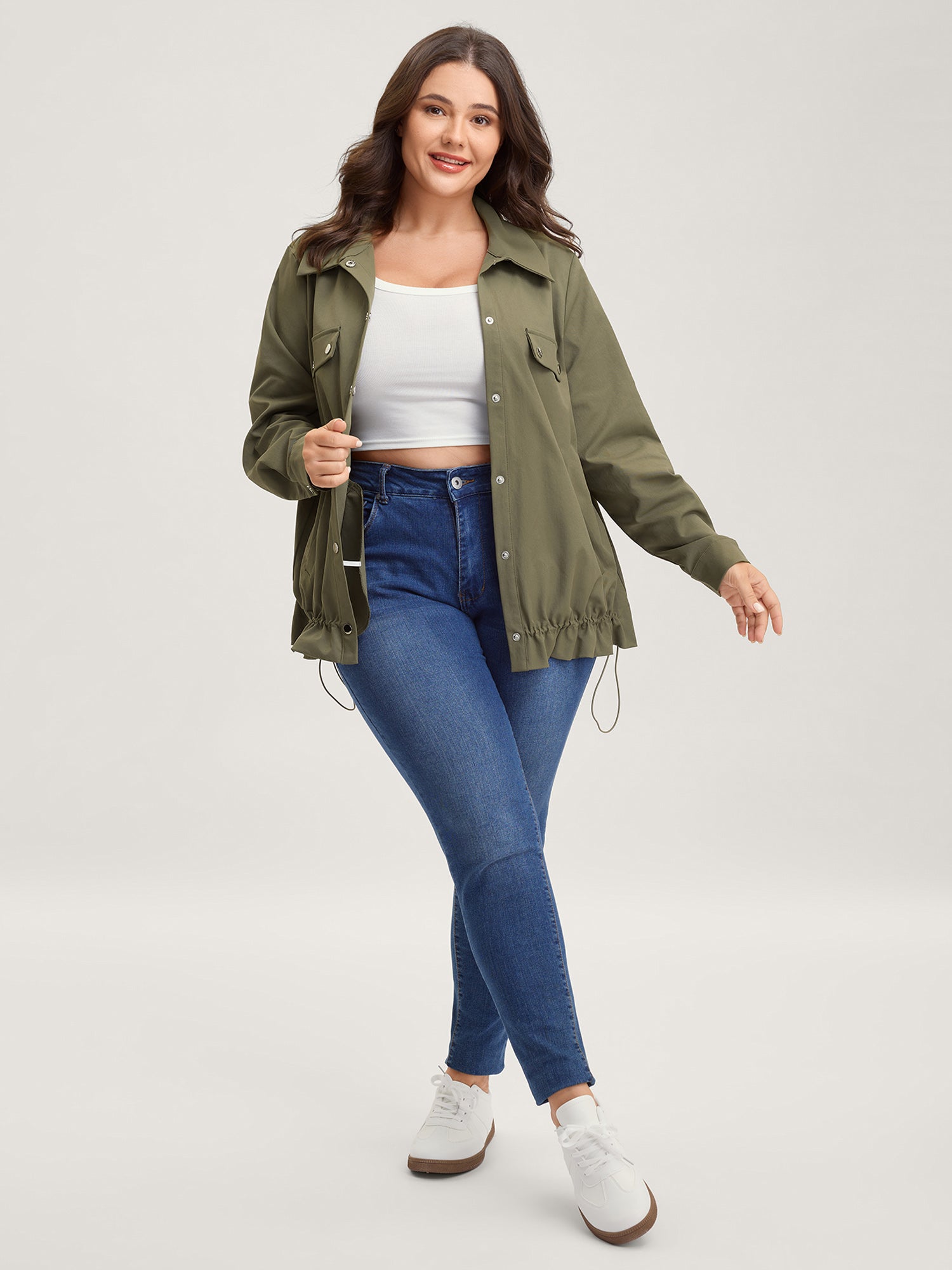 Elastic Adjustable Hem Pockets Jacket