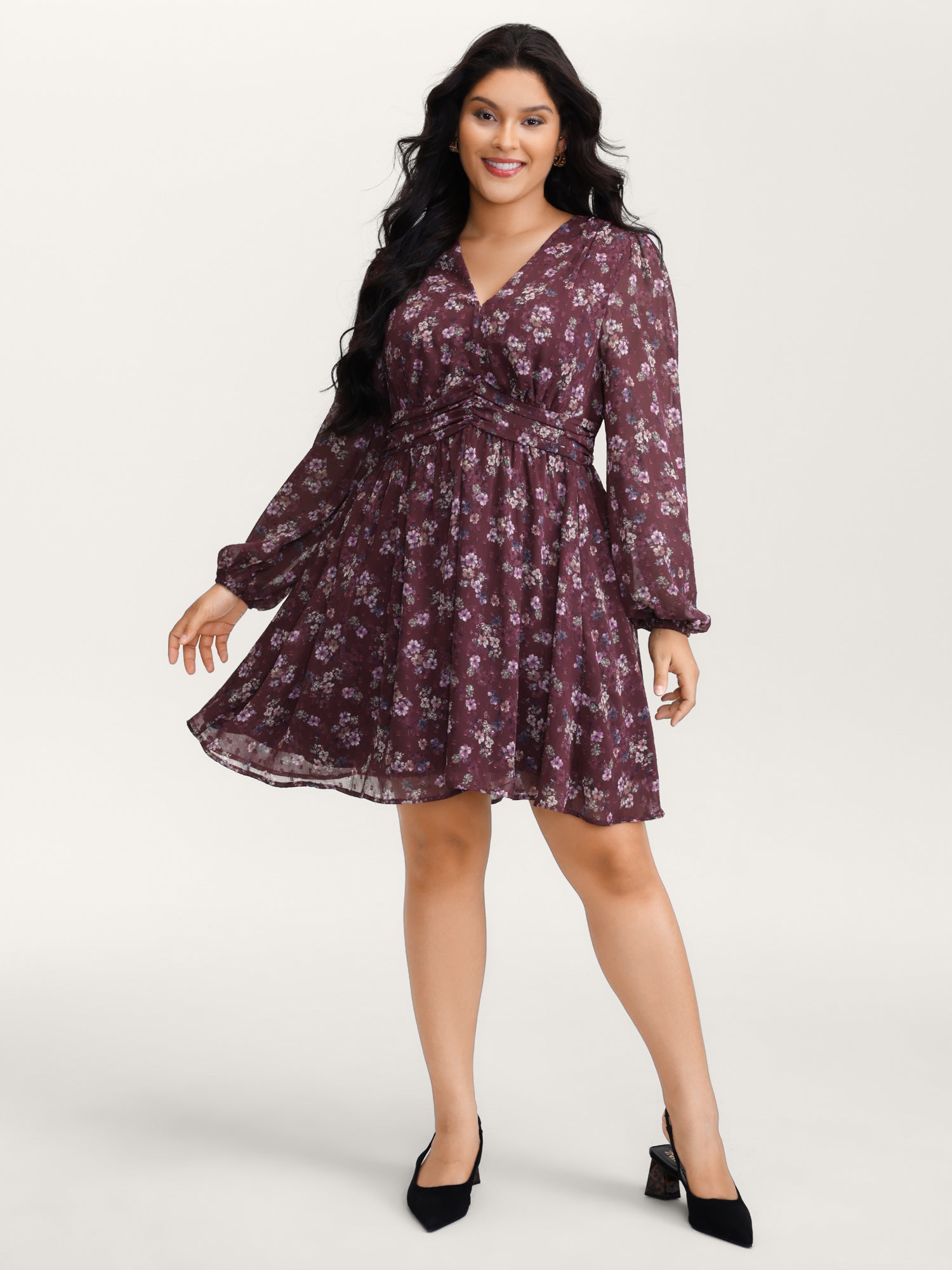Floral Print Pleated Waist Mini Dress