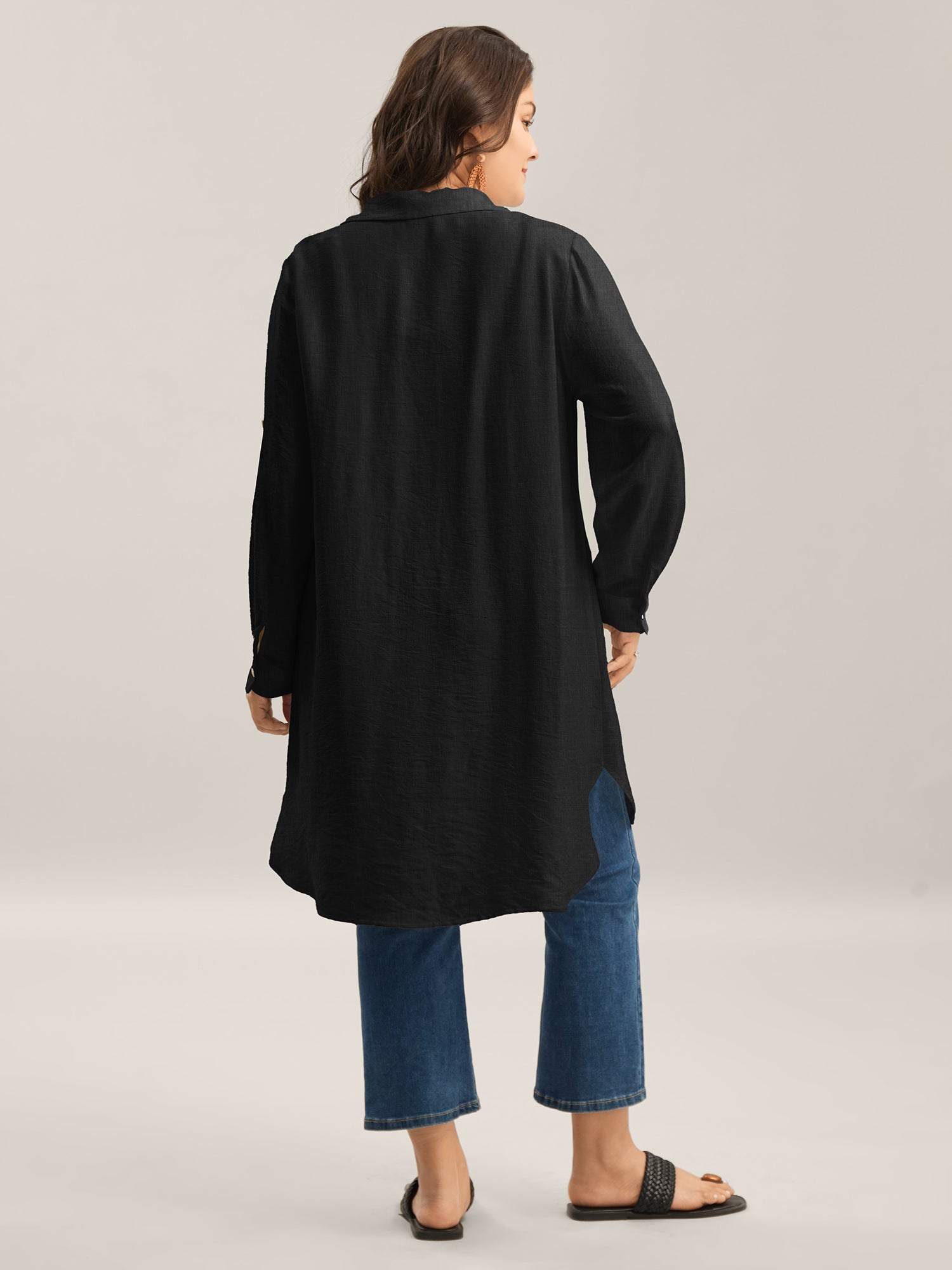 Front-Open Long Basic Blouse