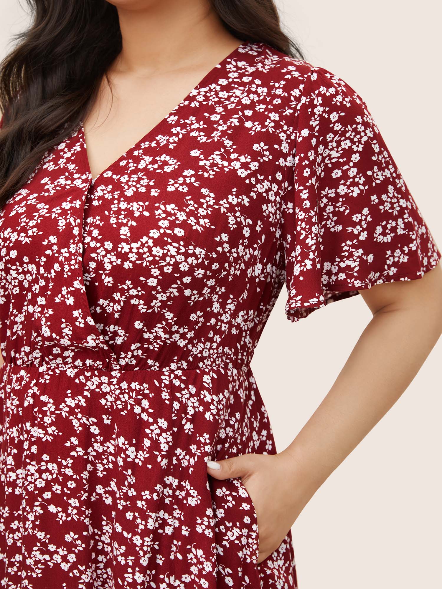 Bloom Dress - Flutter Sleeve Ditsy Floral Pocket Split Maxi Dress