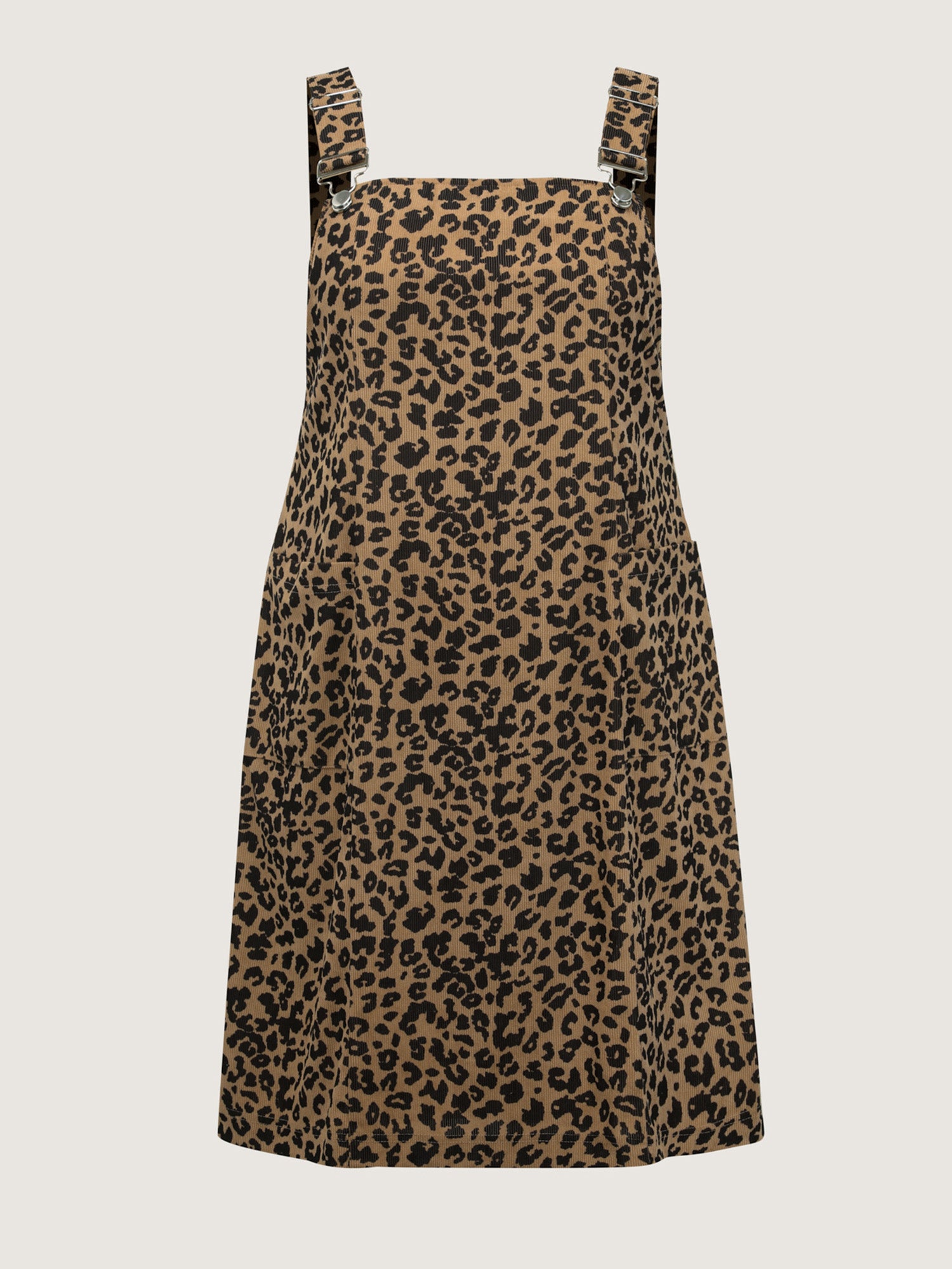 Leopard Print Overall Straps Pockets Midi Dress