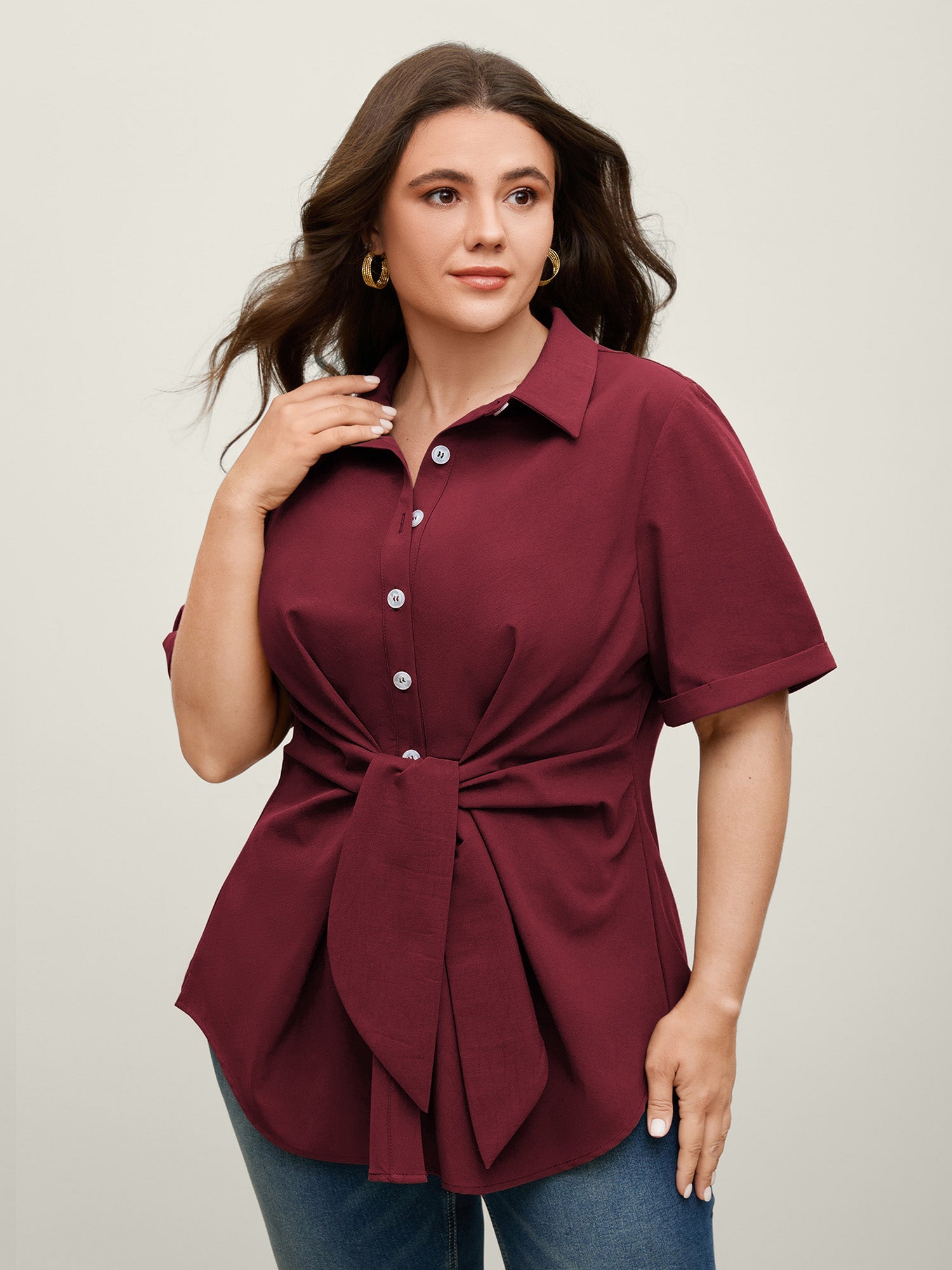 Knotted Front Asymmetrical Hem Blouse