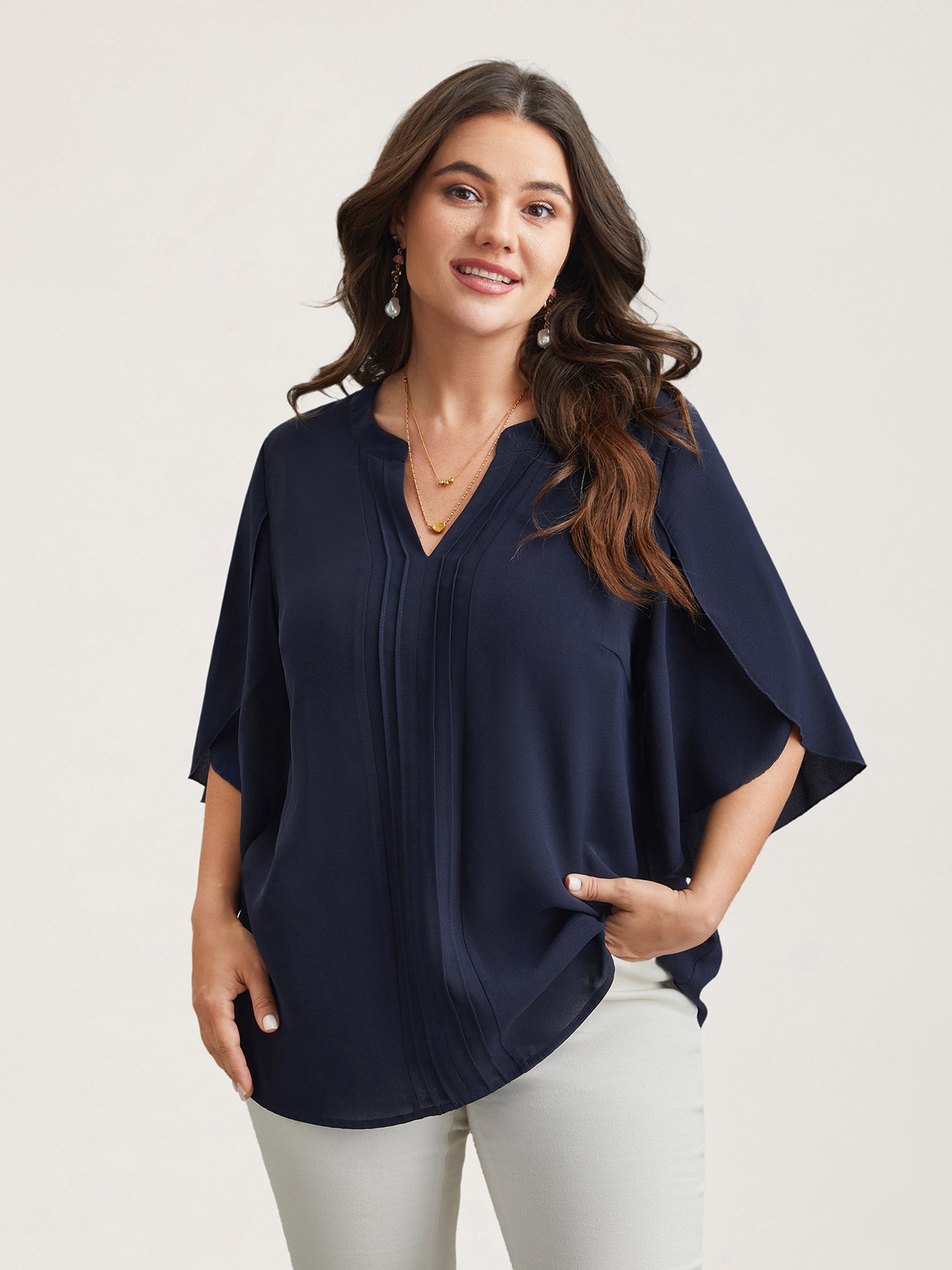 Petal Sleeve Toothpick Pleats Shirt