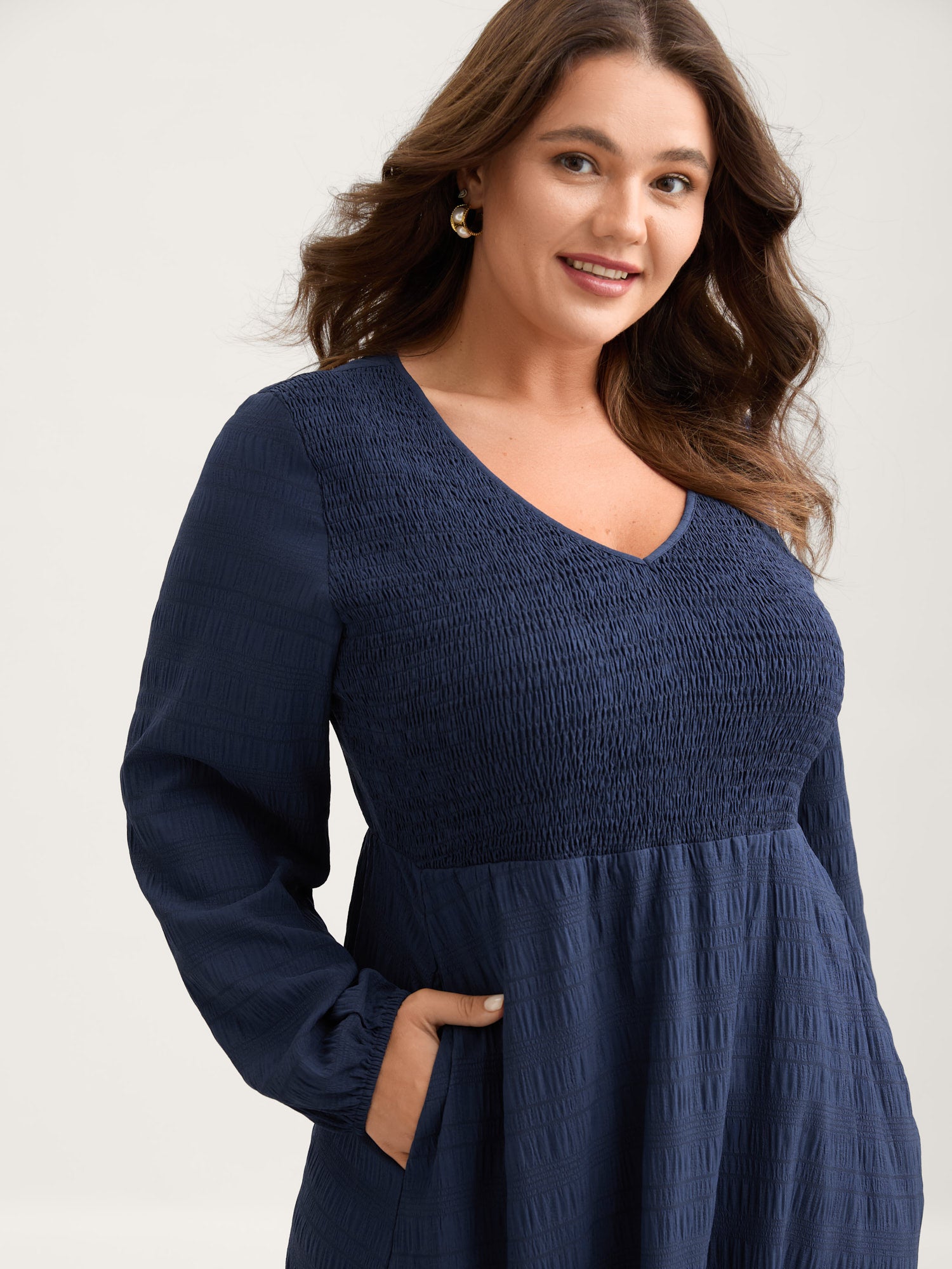 Solid Shirred Plisse Flutter Hem Dress