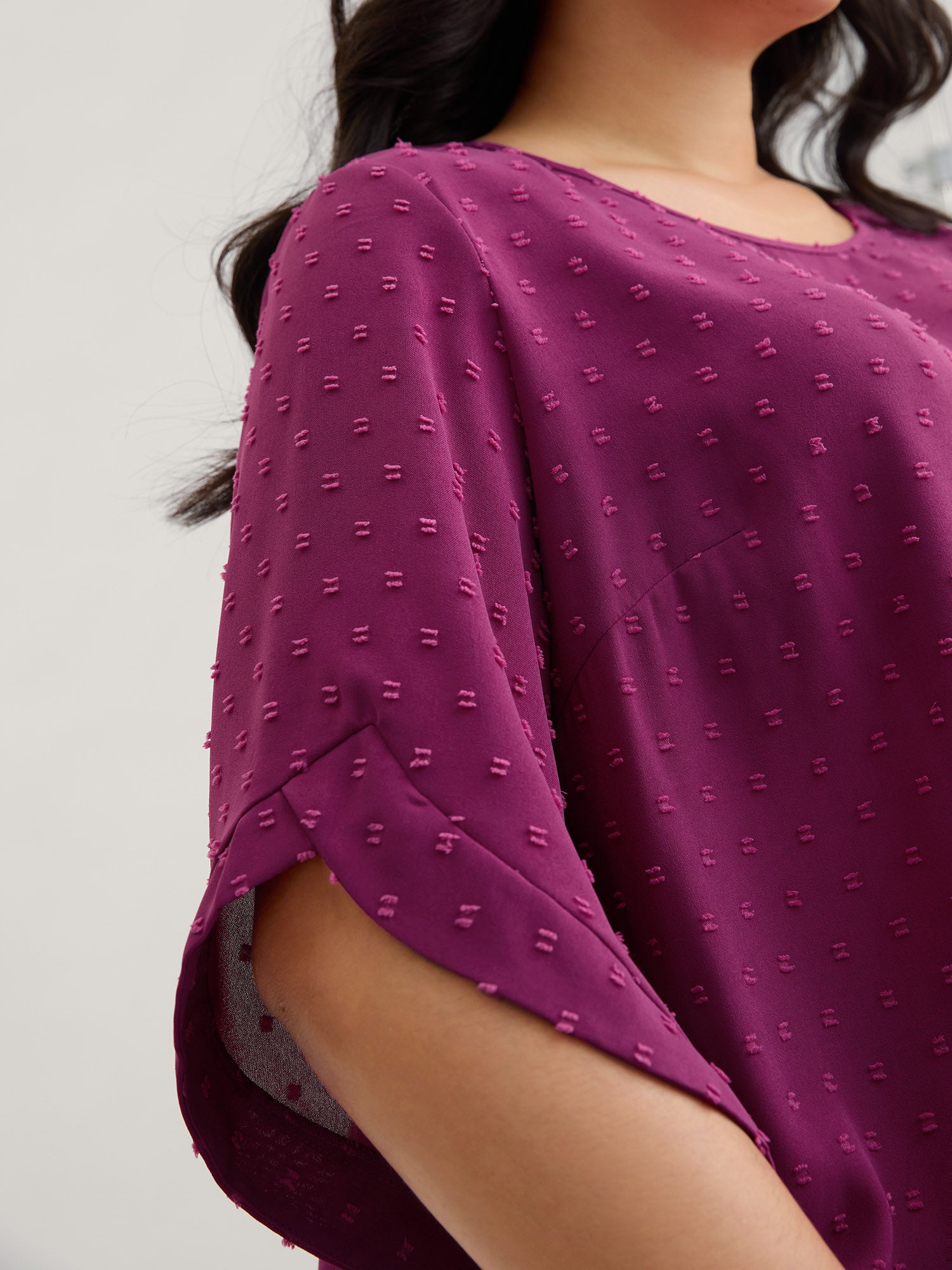 Textured Round Neck Bell Sleeve Blouse