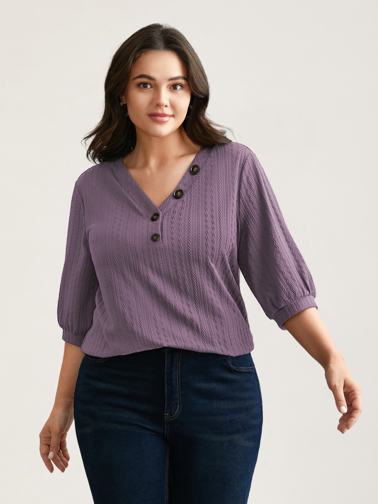 Plain Knit Texture Gathered Top