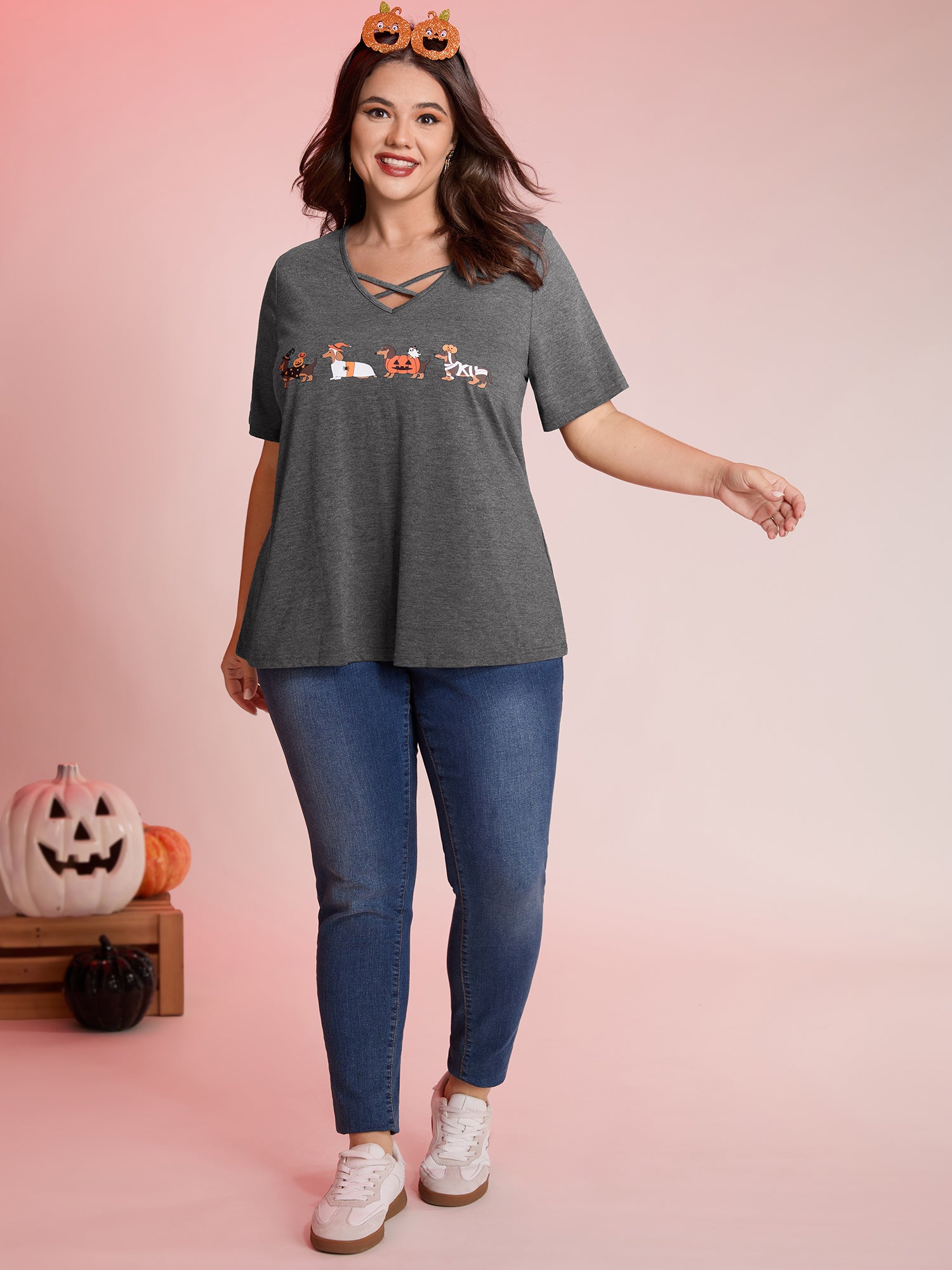 Trick or BloomChic Crossover Neck-Tie T-Shirt