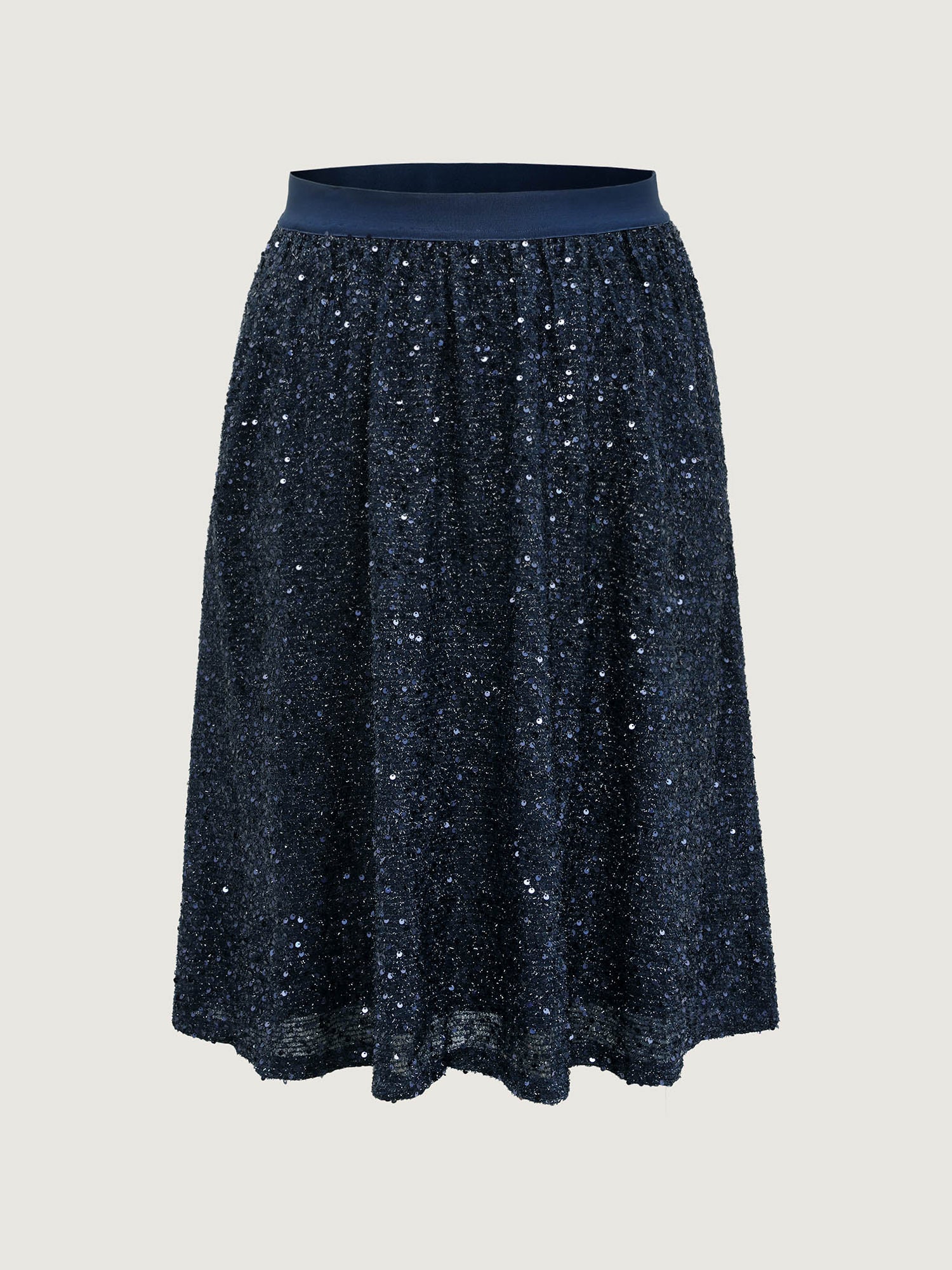 Shimmery Sequin Shirred Waist Midi Skirt