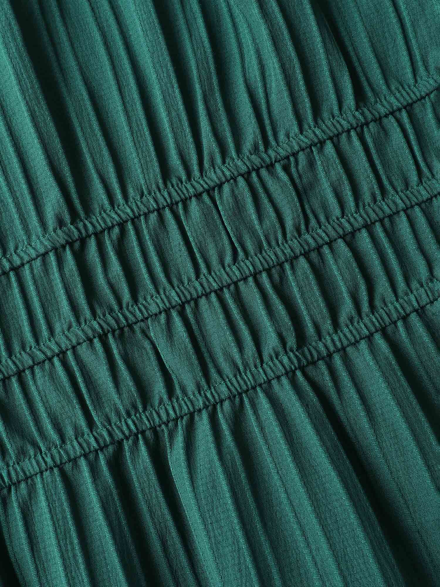 Textured Shirred Cinched Waist Midi Dress