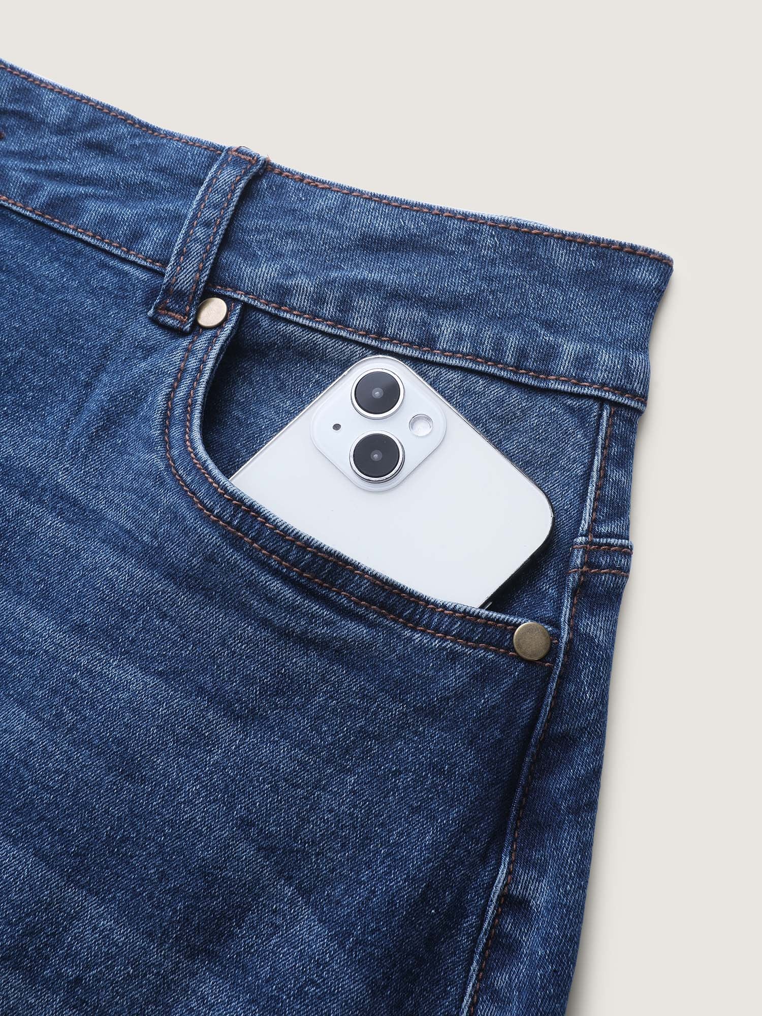 Frayed No Slit Seamed Shadow Wash Denim Skirt