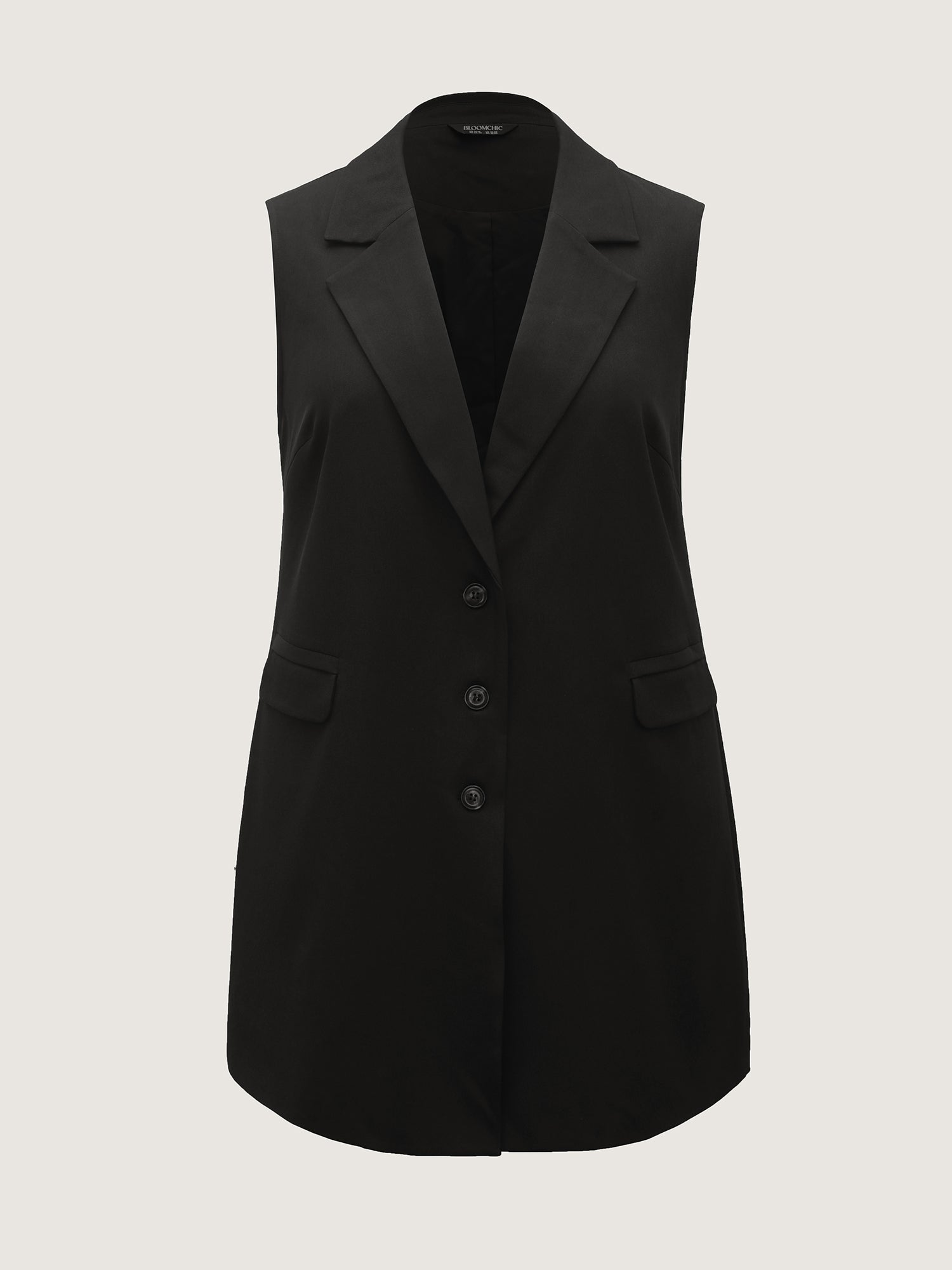 Button Longline Pockets Solid Vest