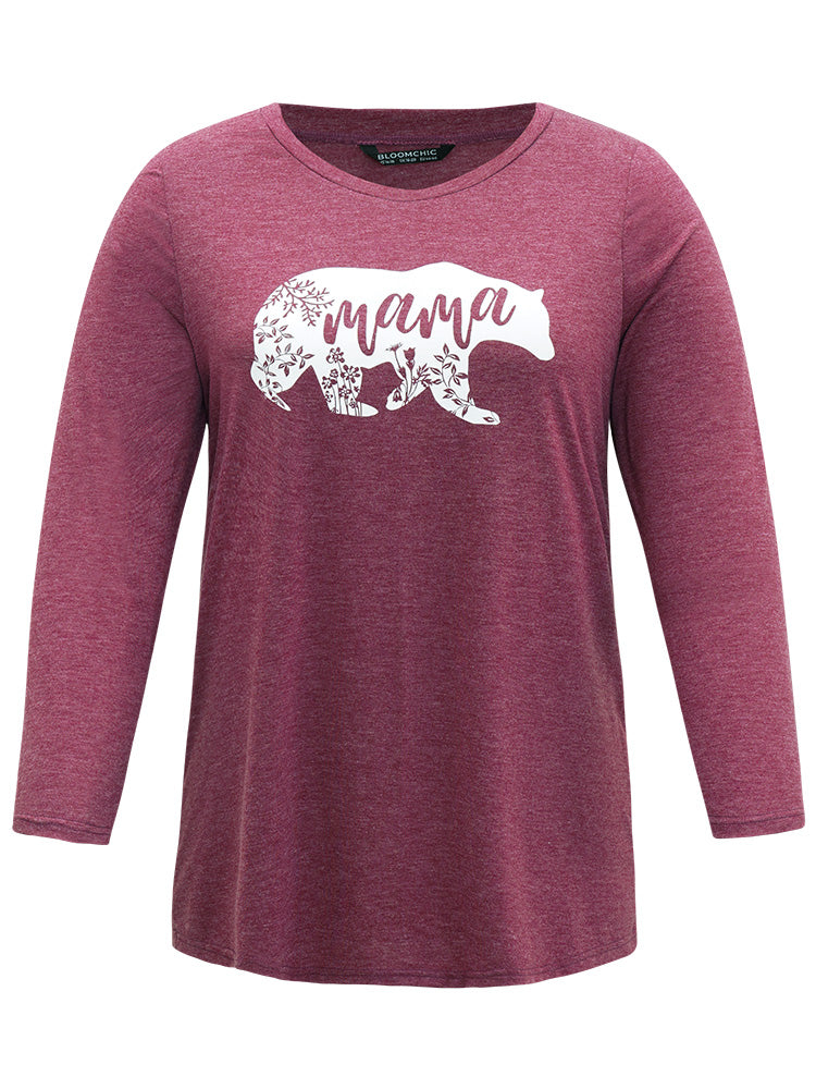 Animal & Letter Print Round Neck T-shirt