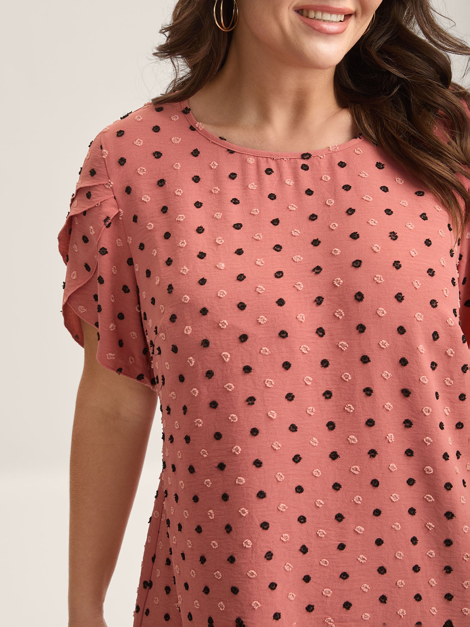 Textured Color Contrast Petal Sleeve Blouse