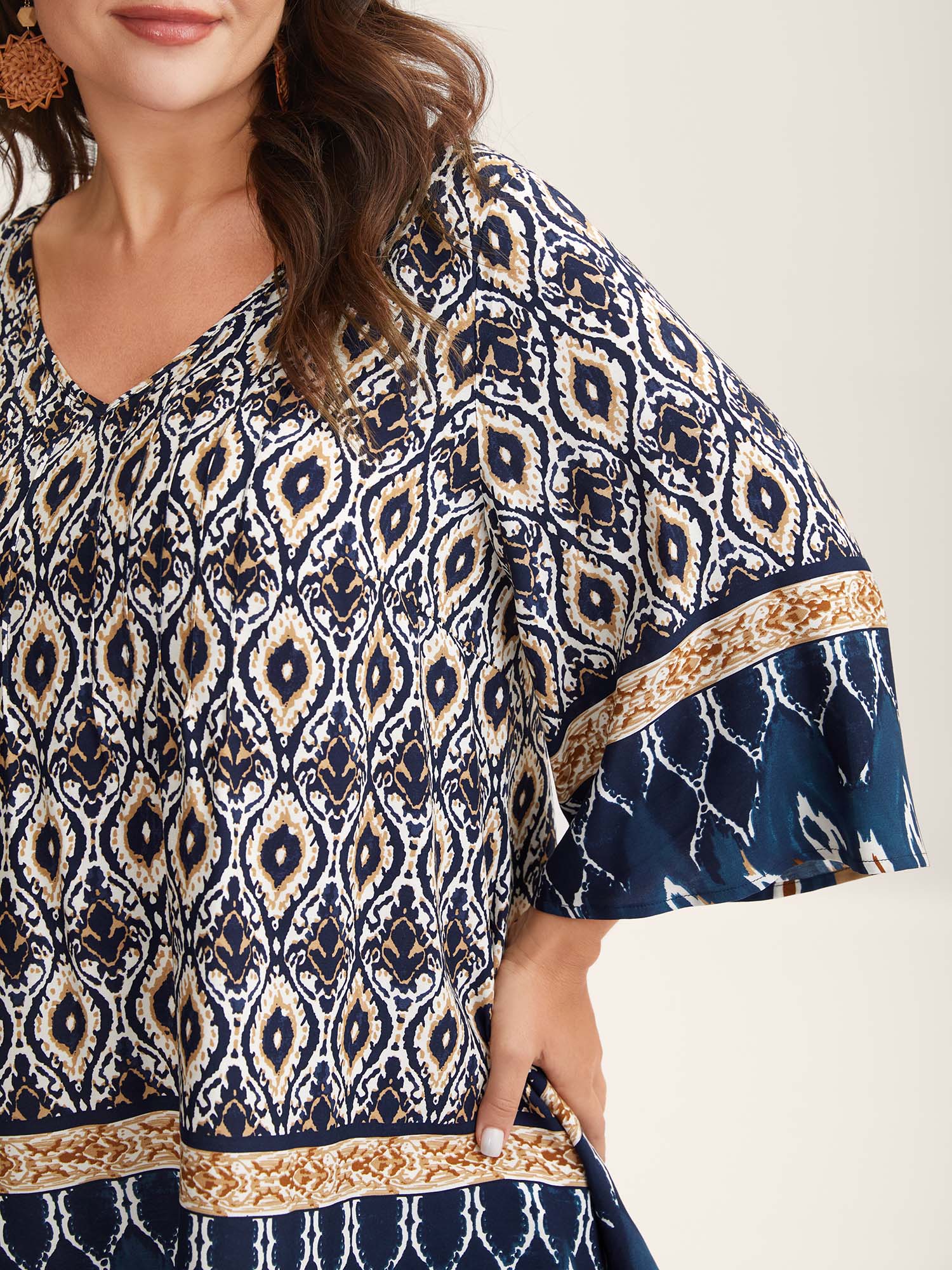 Pin-Tuck Pleat Ornate Print Relaxed Fit Shirt