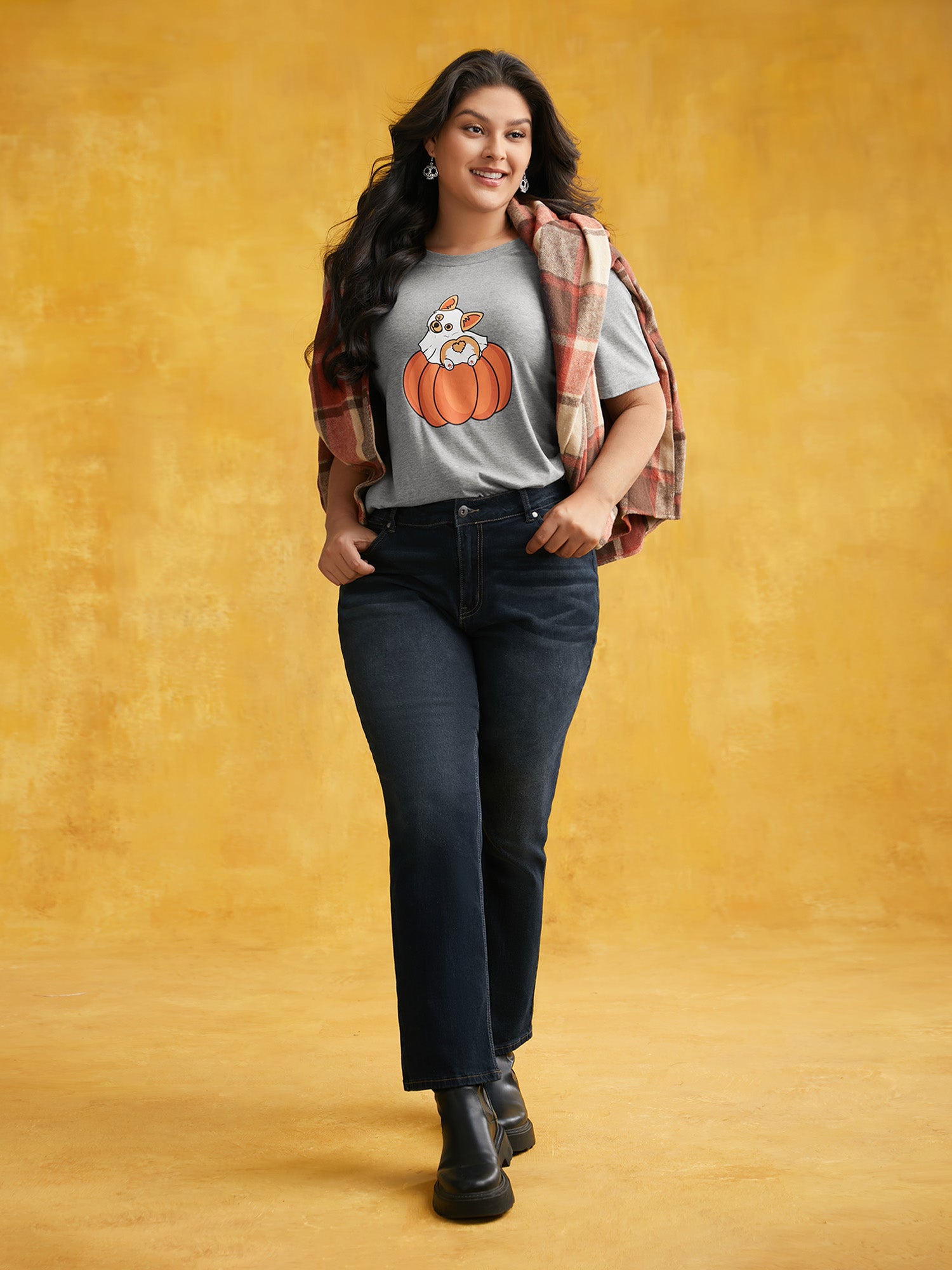 Pumpkin & Corgi Printed Relaxed Fit T-shirt
