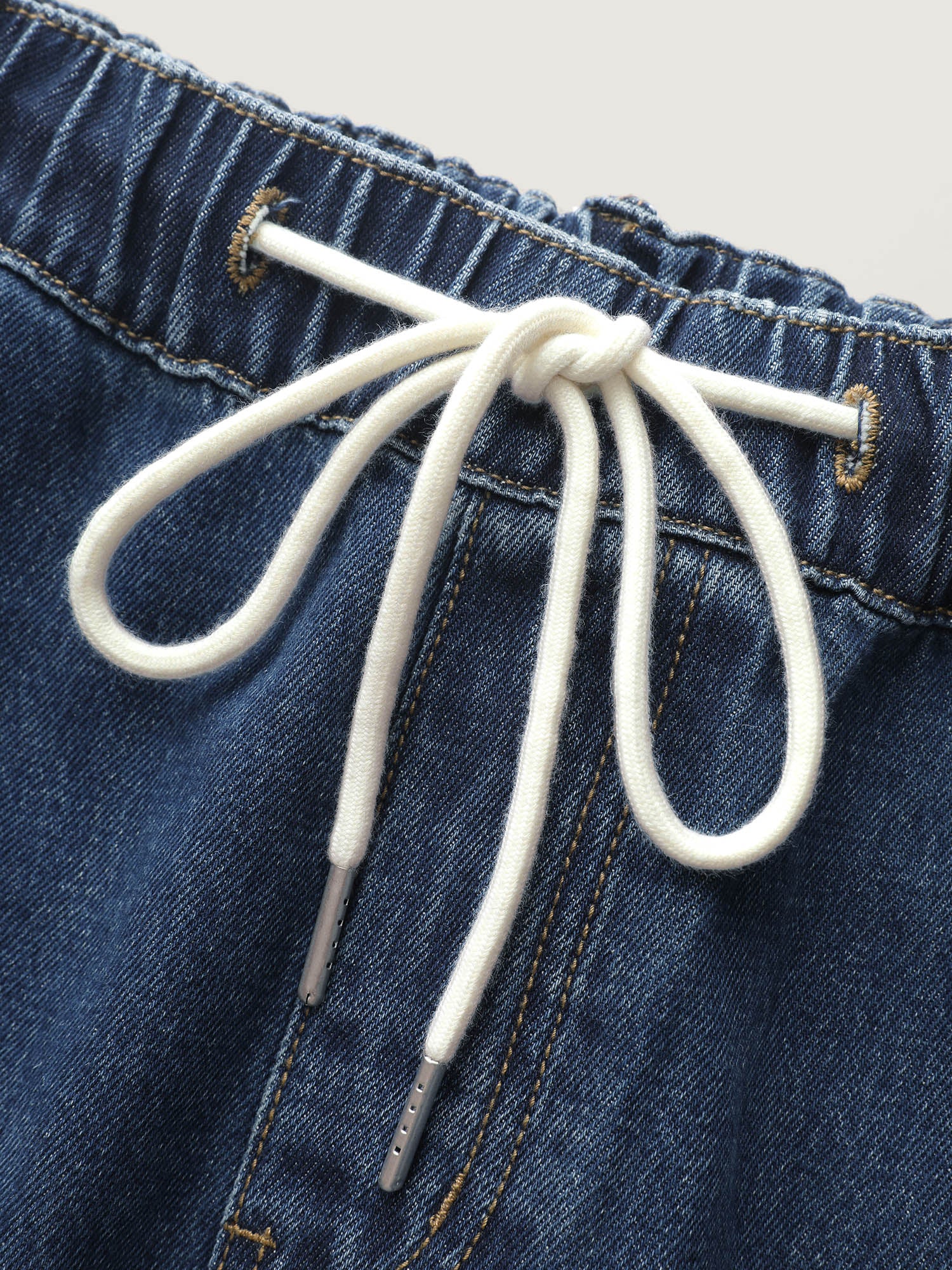 Drawstring Front Slit Stretchy Waist Midi Denim Skirt