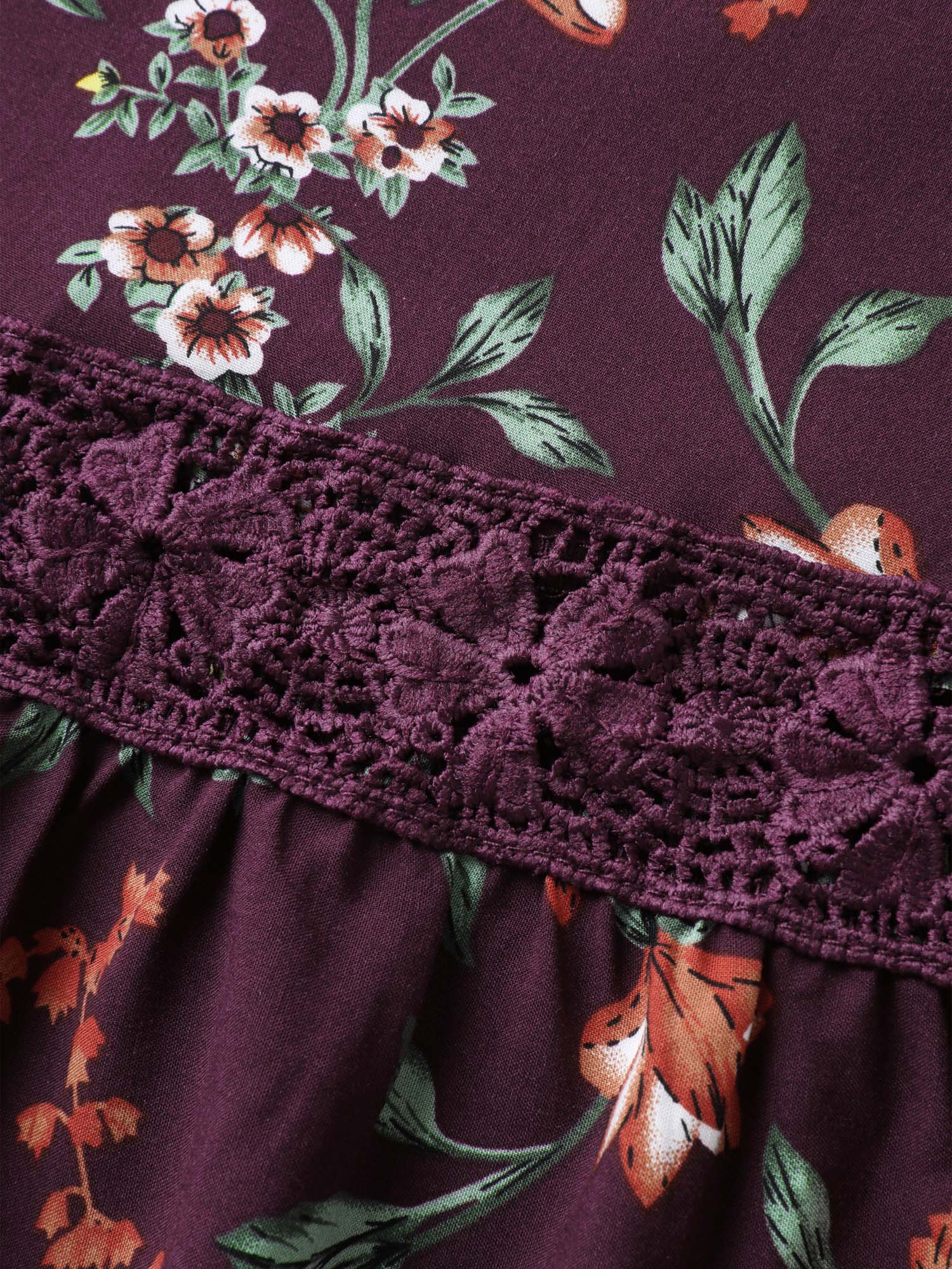 Supersoft Floral Print Lace Trim Knee-Length Dress