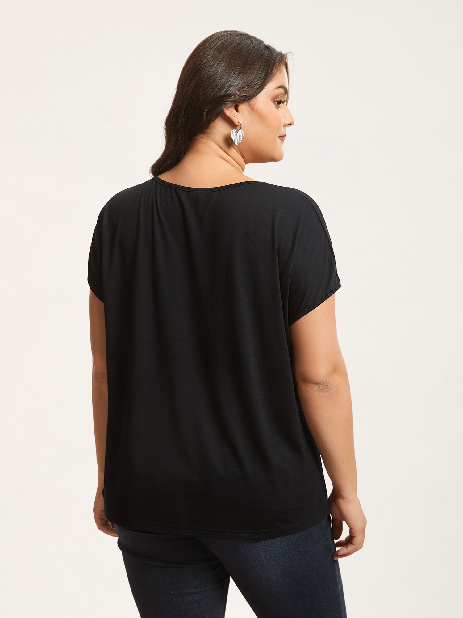 Heart Print Stretchy Dolman Sleeve T-Shirt