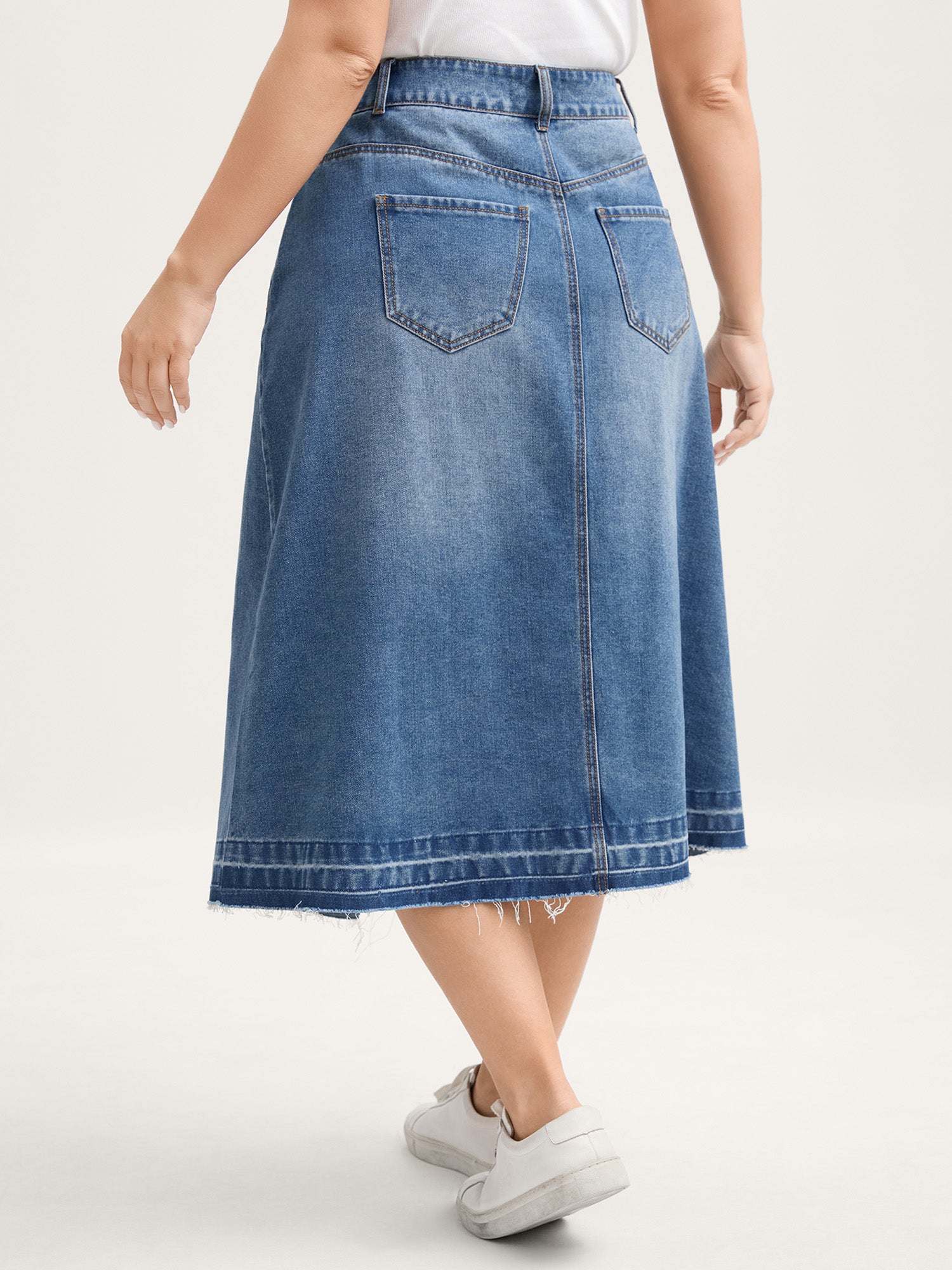 Faded Wash Slit Hem Denim Skirt