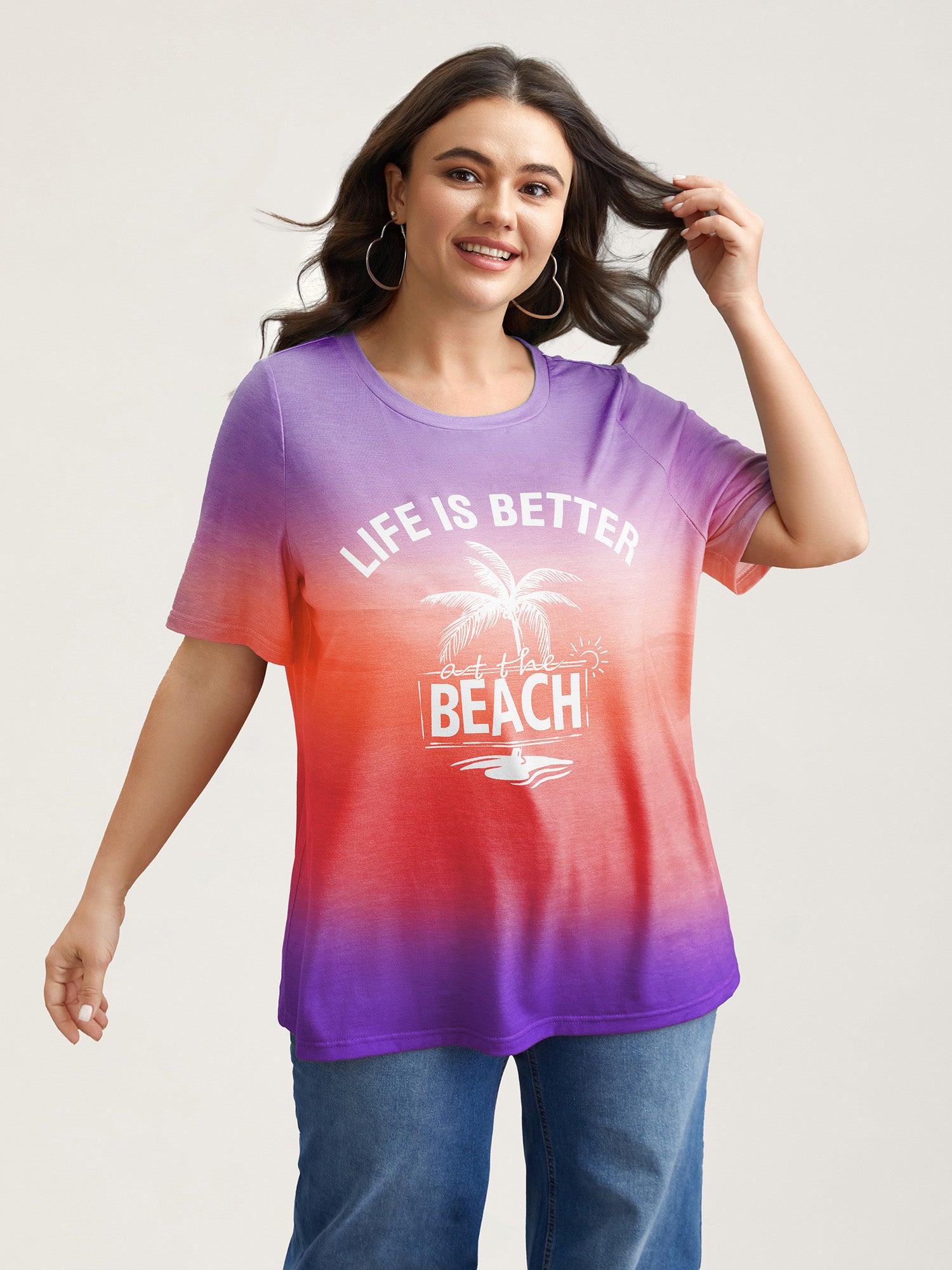 Gradient Beach Print Fitted T-Shirt