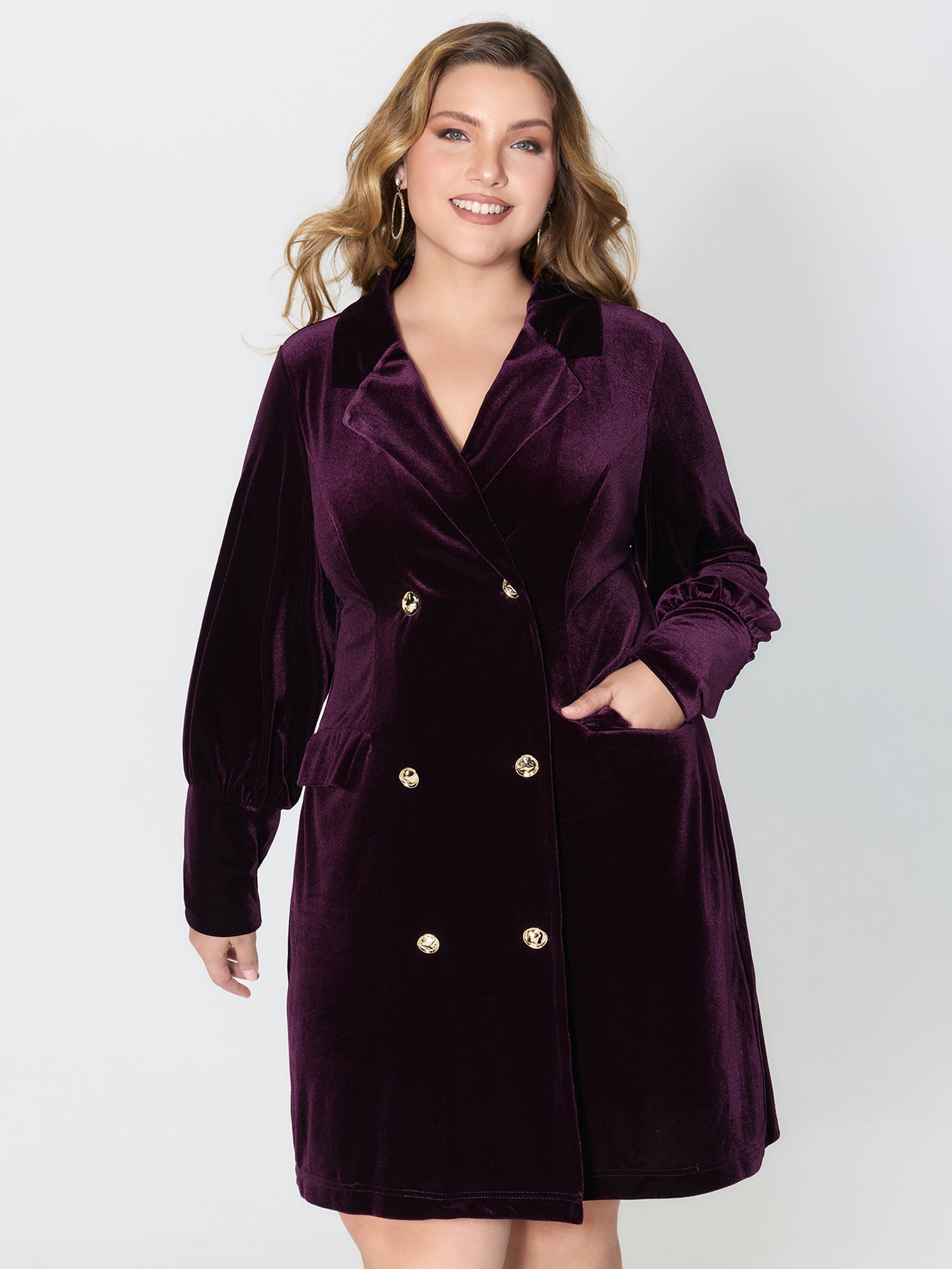 Velvet Stretchy Button Blazer Midi Dress