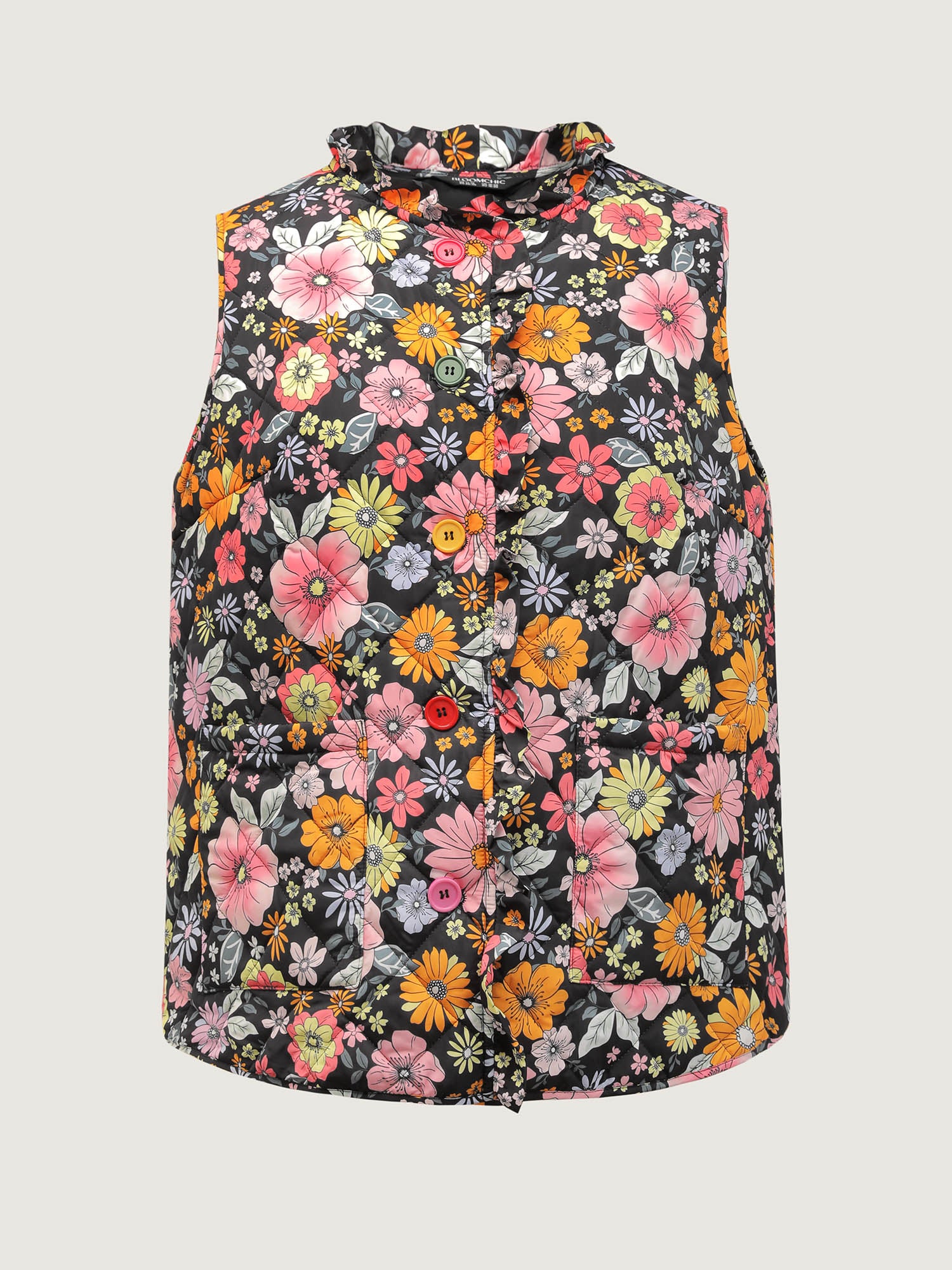 Floral Quilted Cotton Ruffled Neck Vest