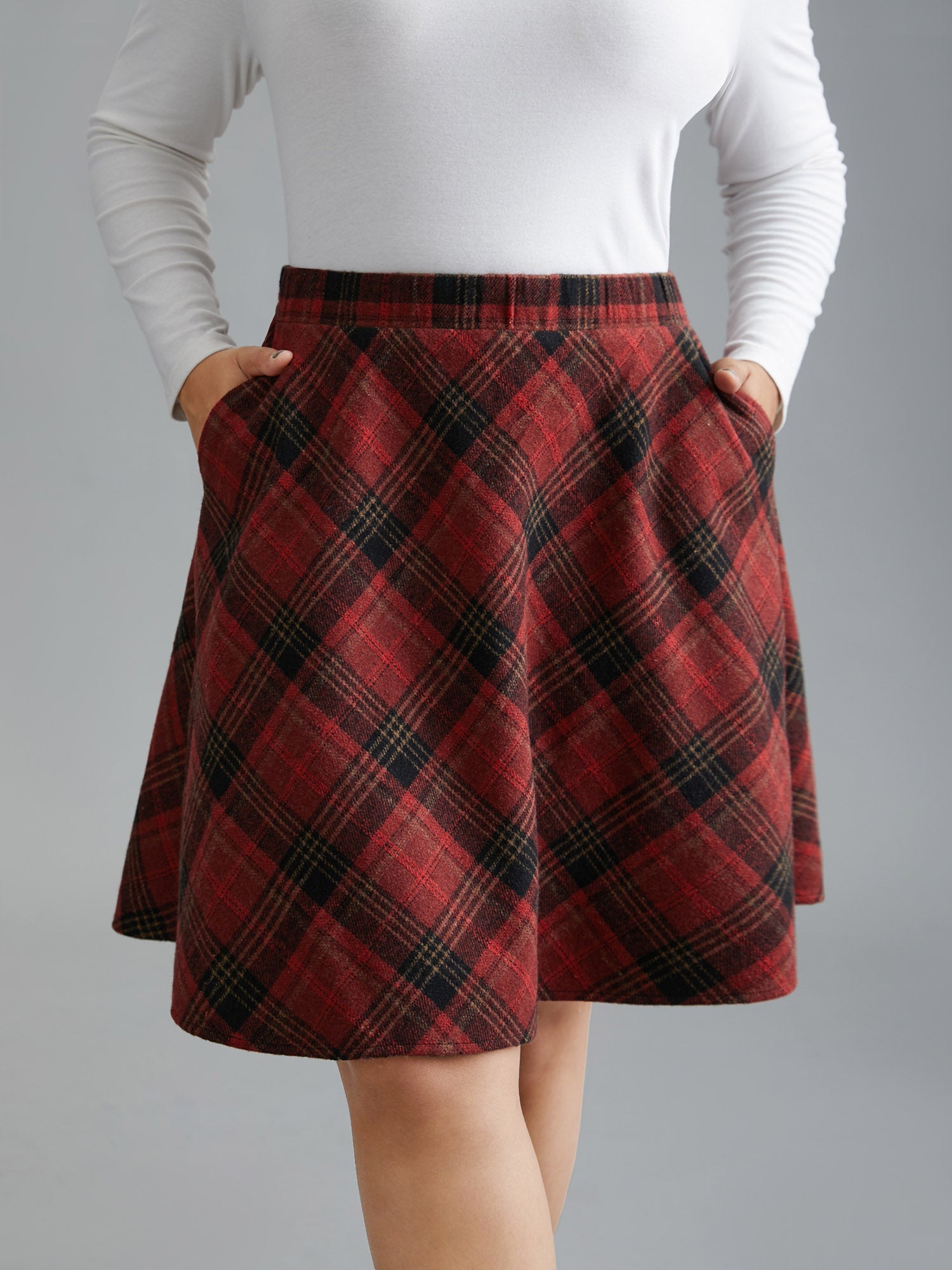 Plaid Pattern Elastic Waist A-line Mini Skirt