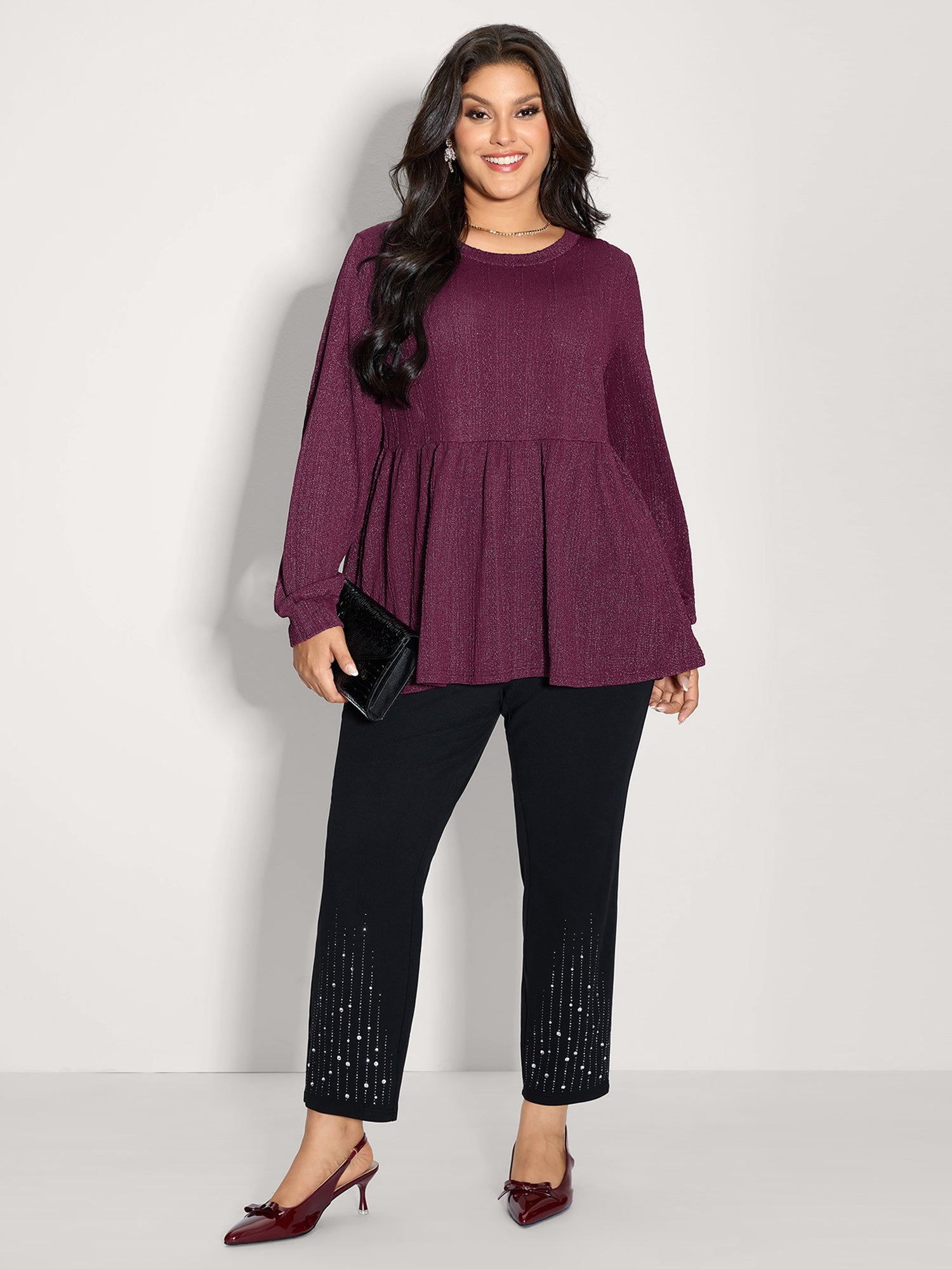 Textured Stretchy Flared Knit Top