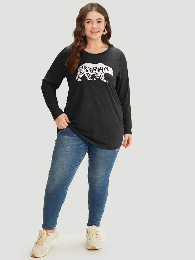 Animal & Letter Print Round Neck T-shirt