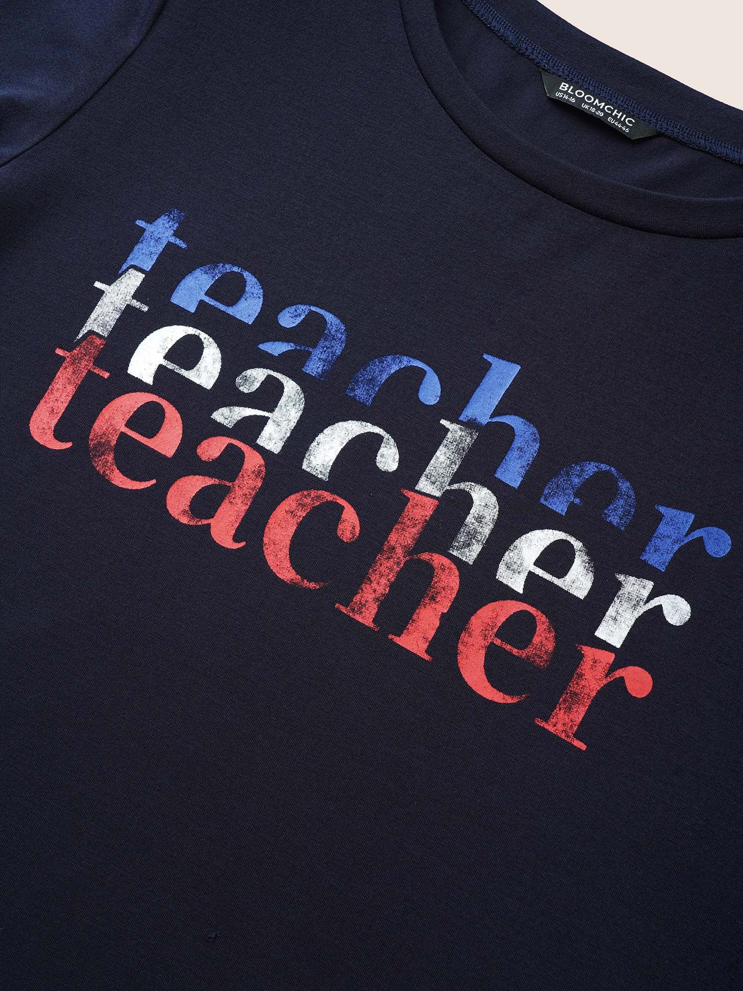 Letter Print Contrast Round Neck T-shirt