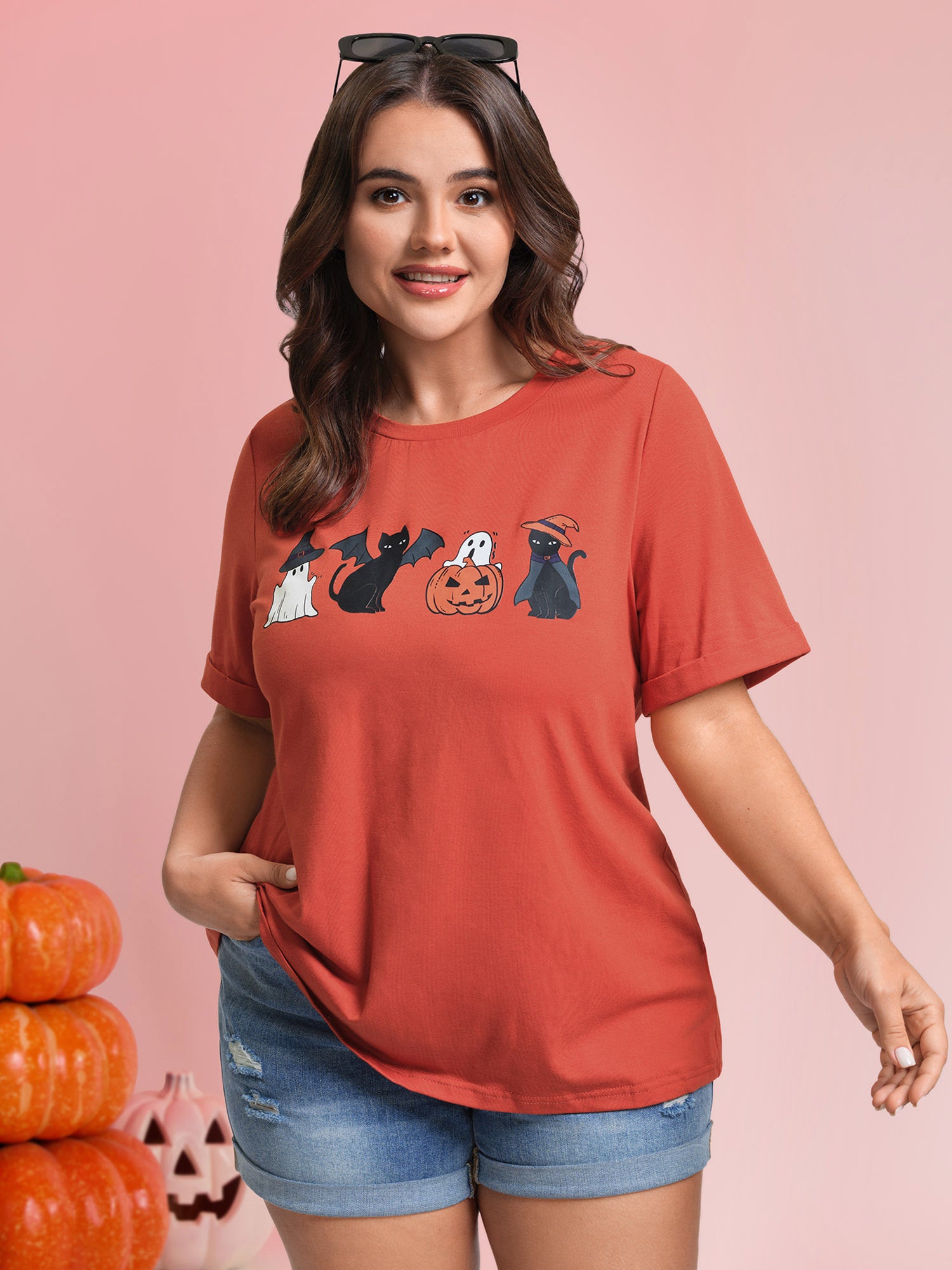 Spooky Print Round Neck T-Shirt