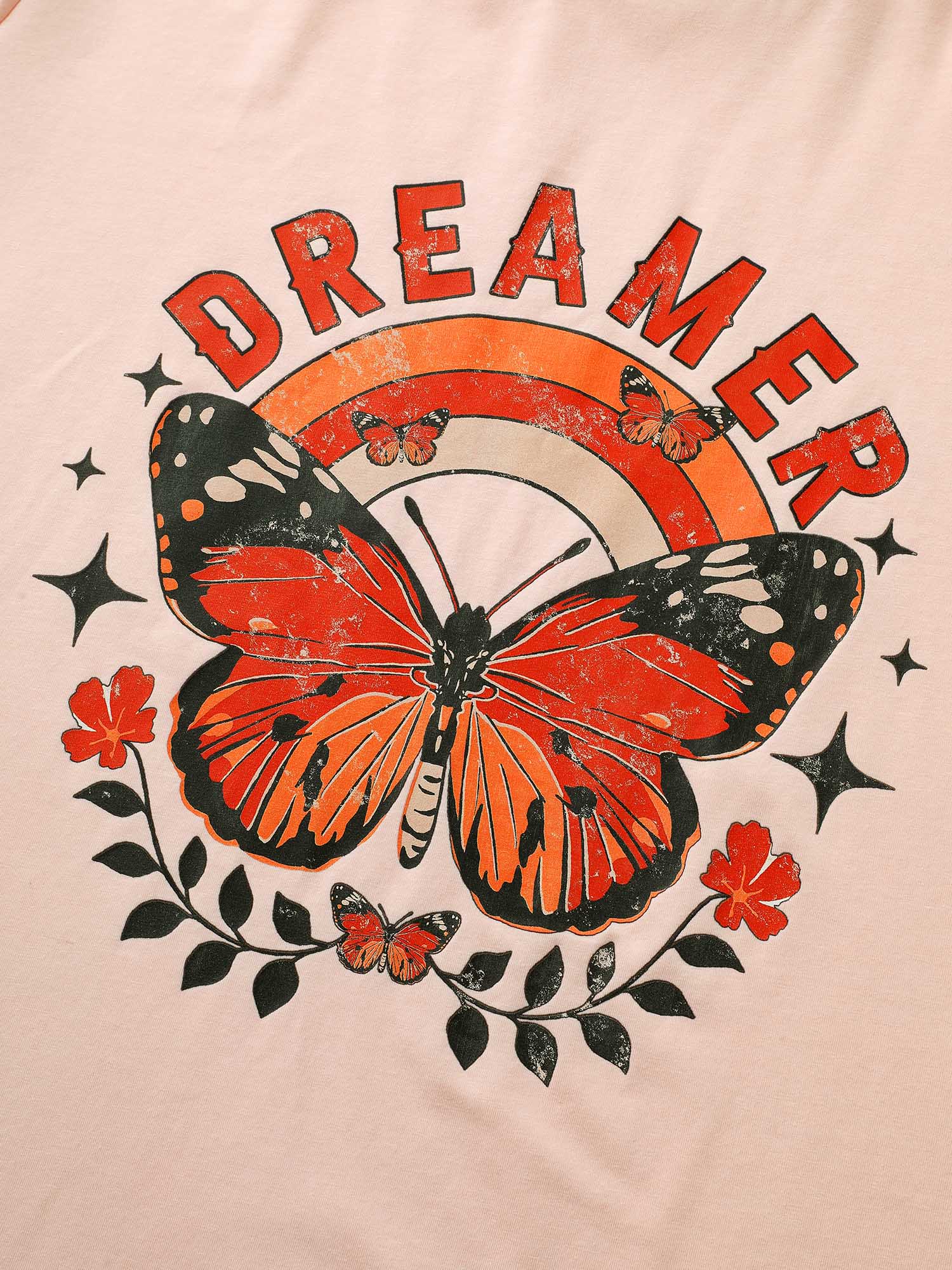 Crew Neck Art & Design Butterfly Print T-shirt