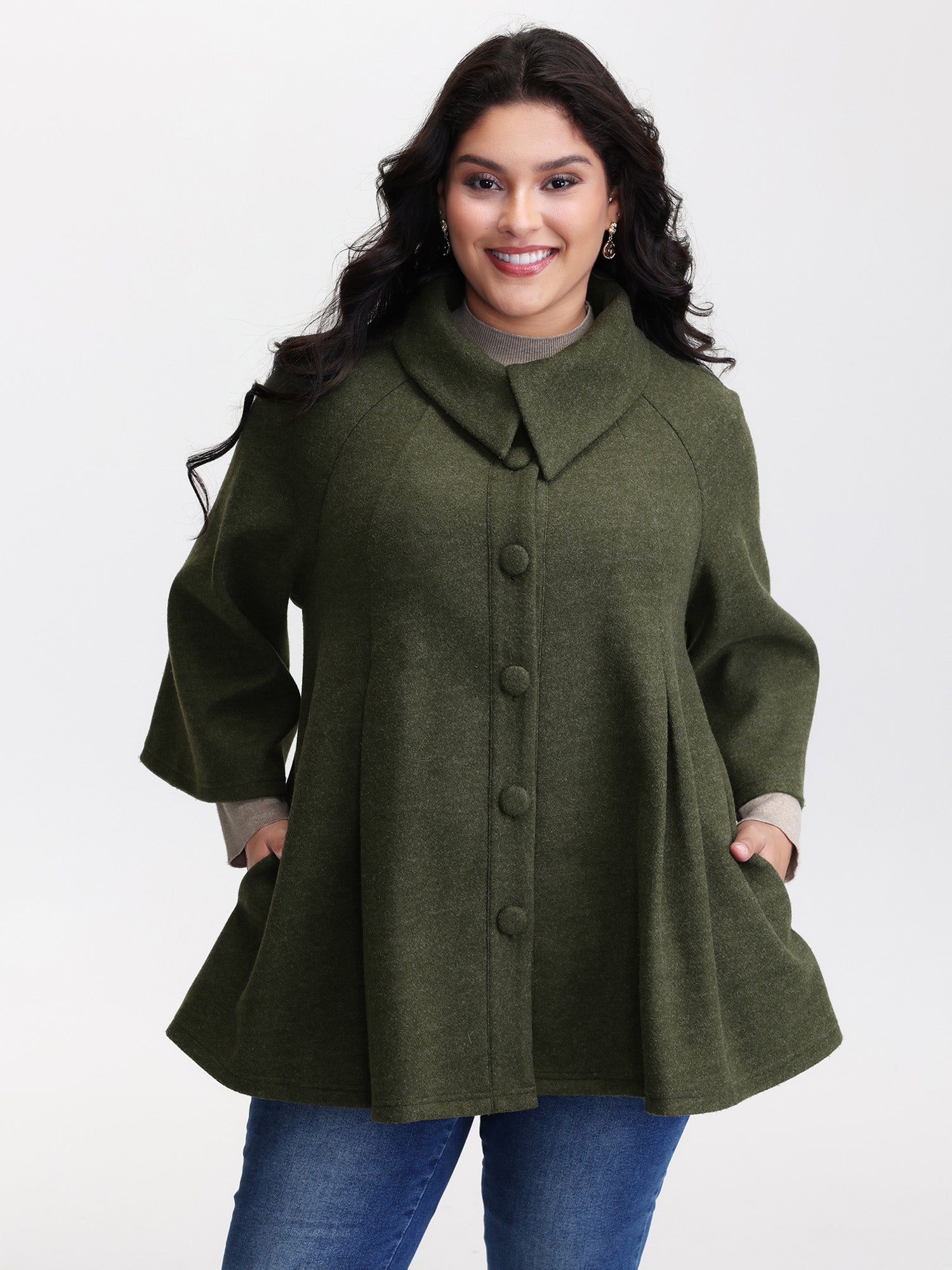 Flared Sleeve A-Line Button Jacket