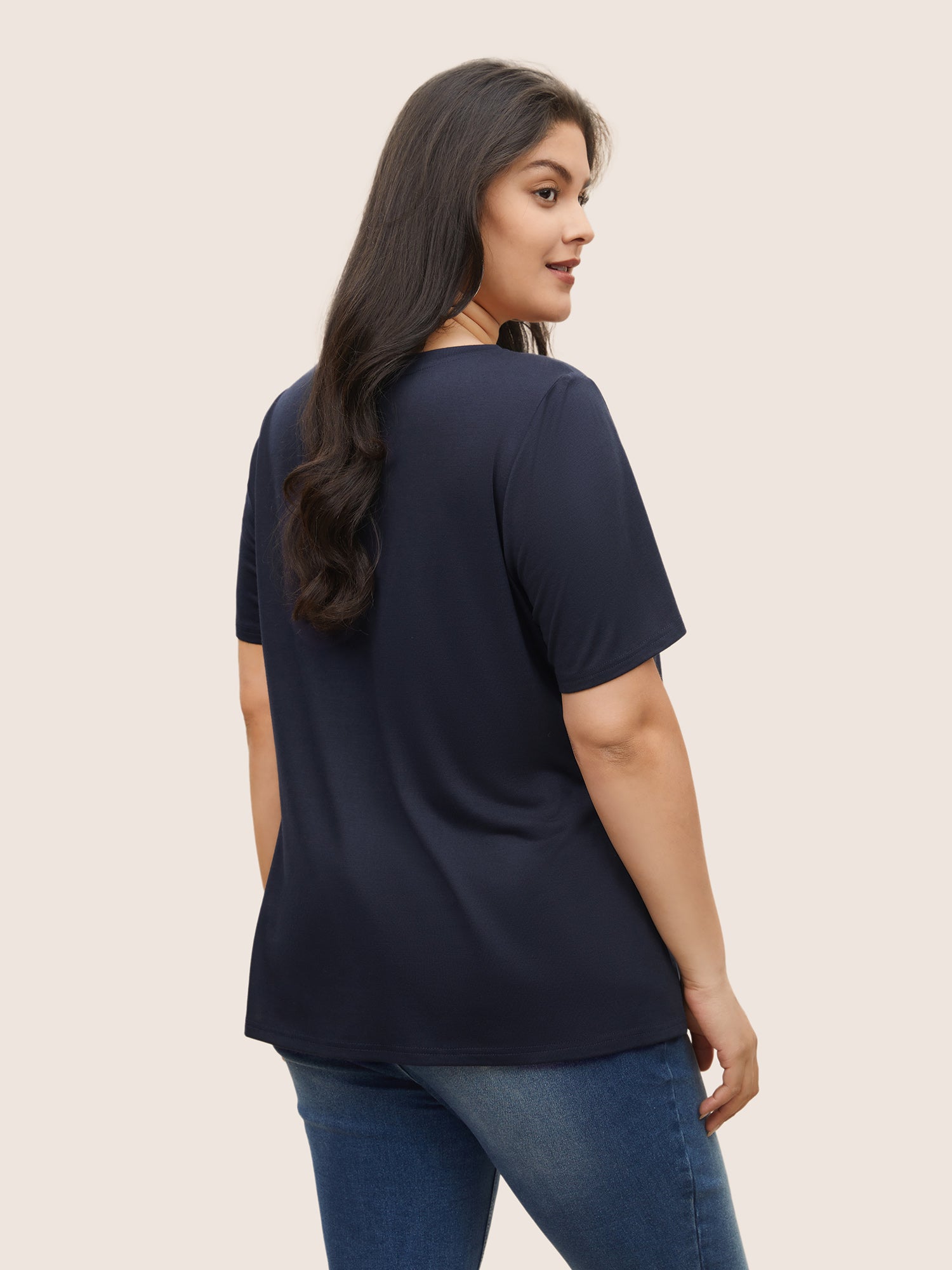 Letter Print Contrast Round Neck T-shirt