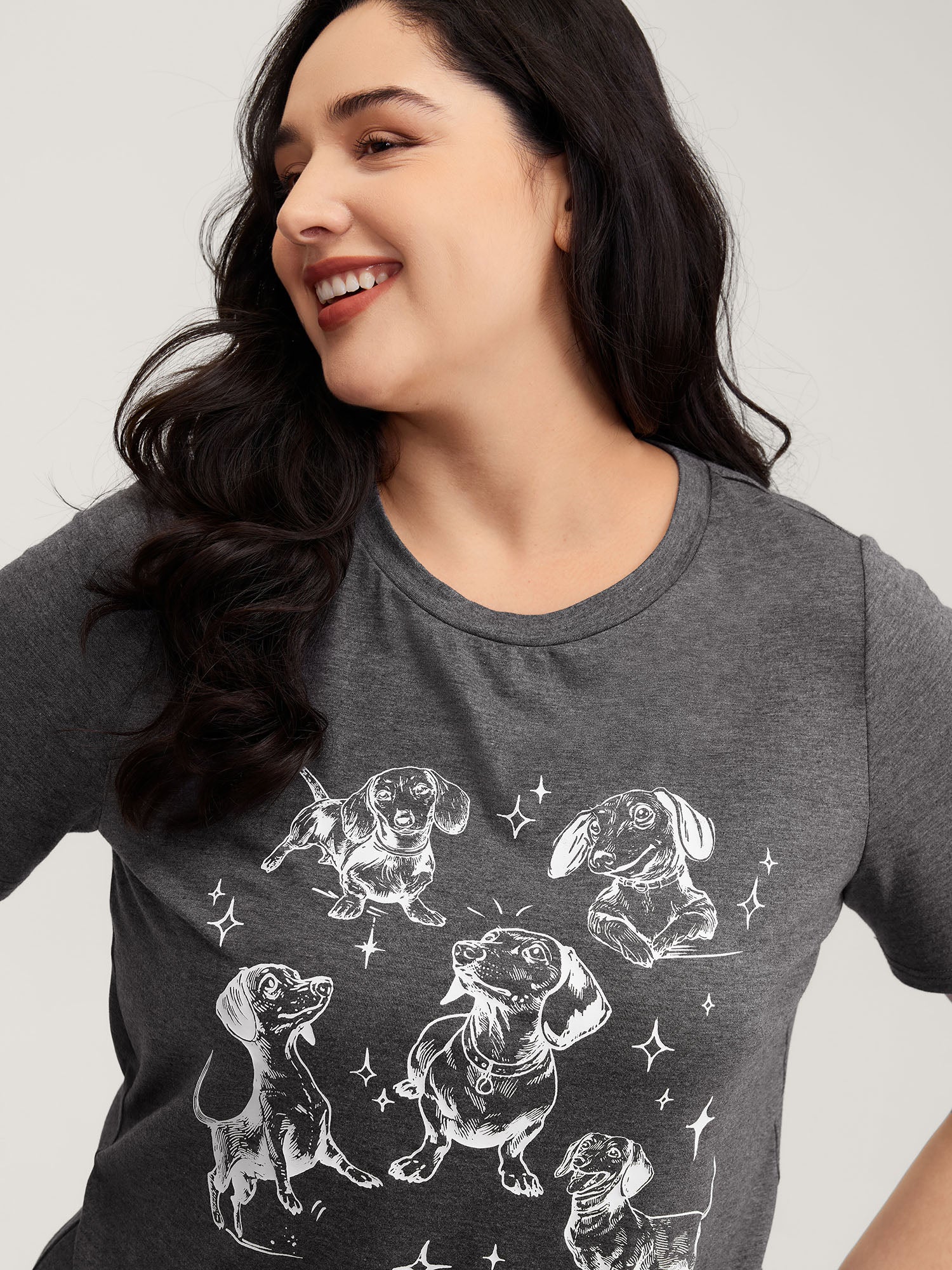 Dogs Print Round Neck T-Shirt