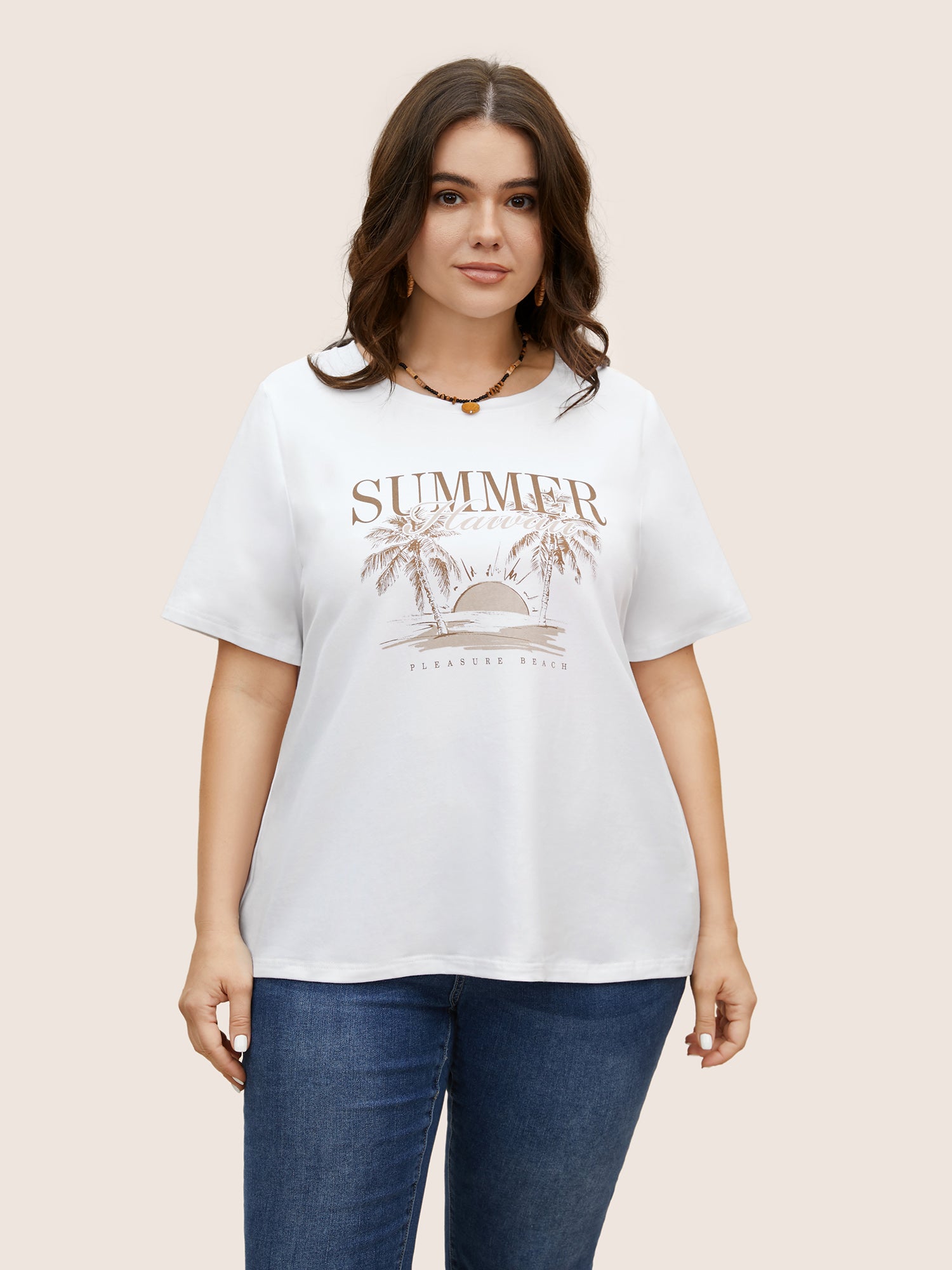 Tropical Landscape Print Round Neck T-shirt