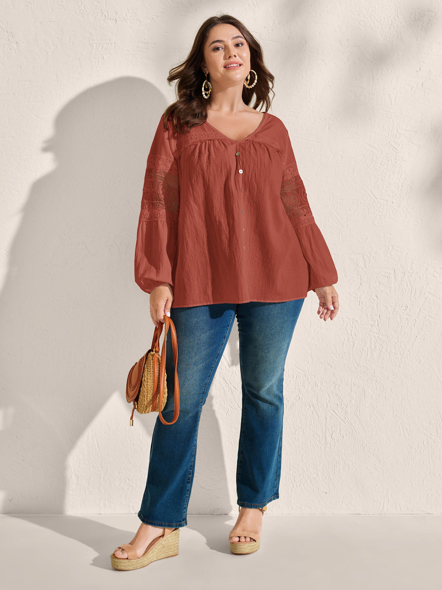 Pure Cotton Sheer Lace Trim Blouse