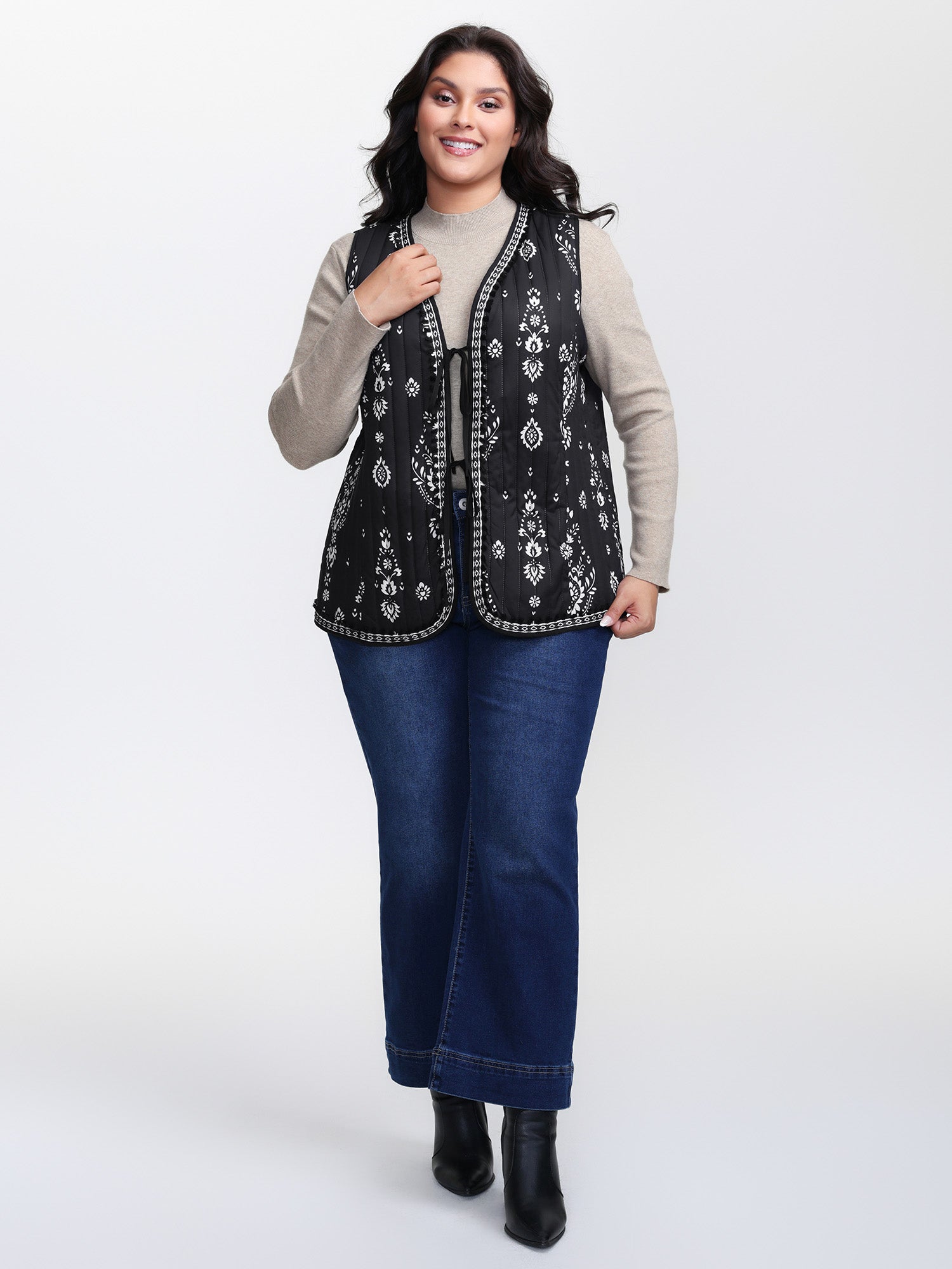 Boho Print Double Front-Tie Vest