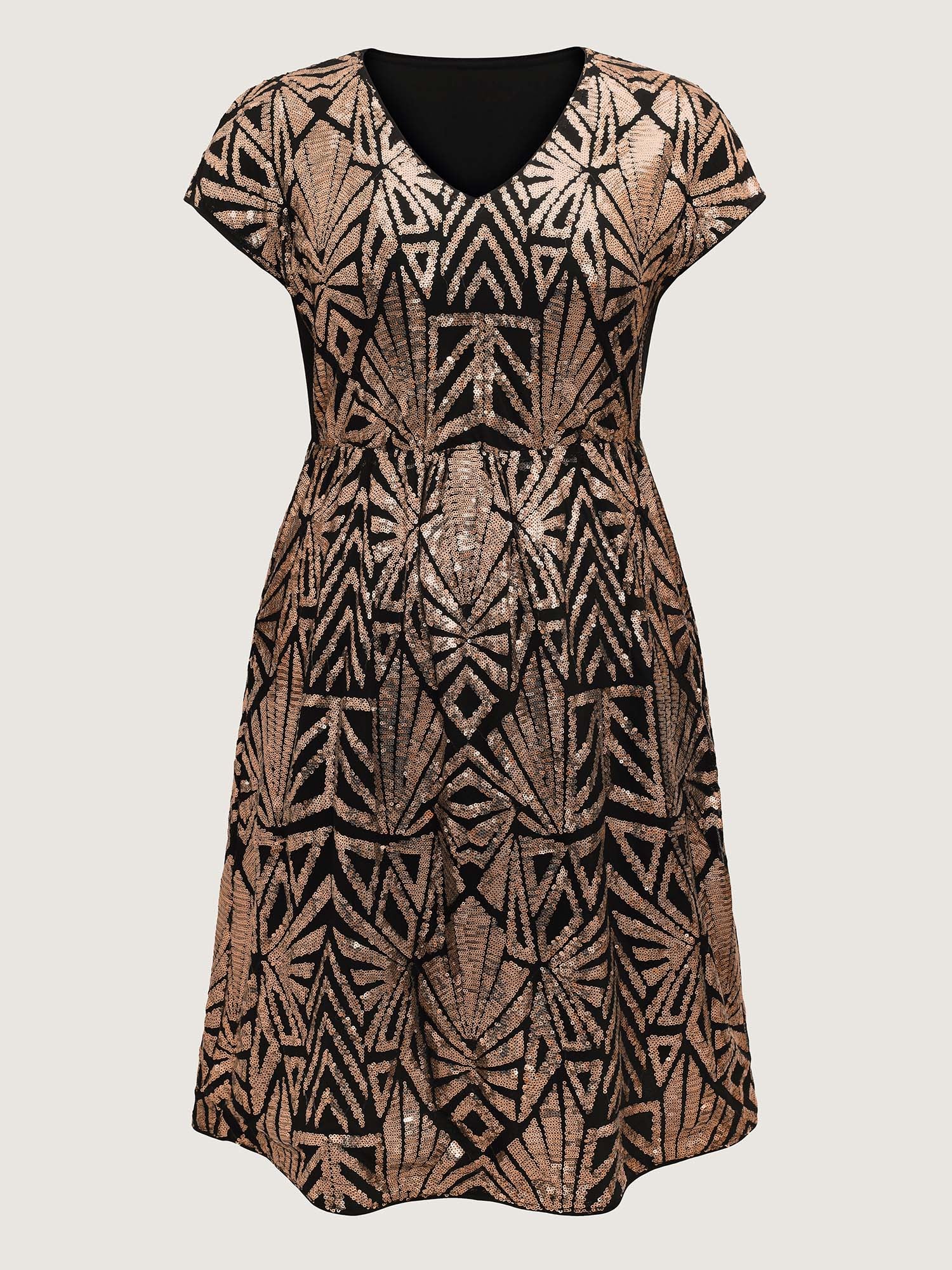 Geometric Sequin Dolman Sleeve Midi Dress