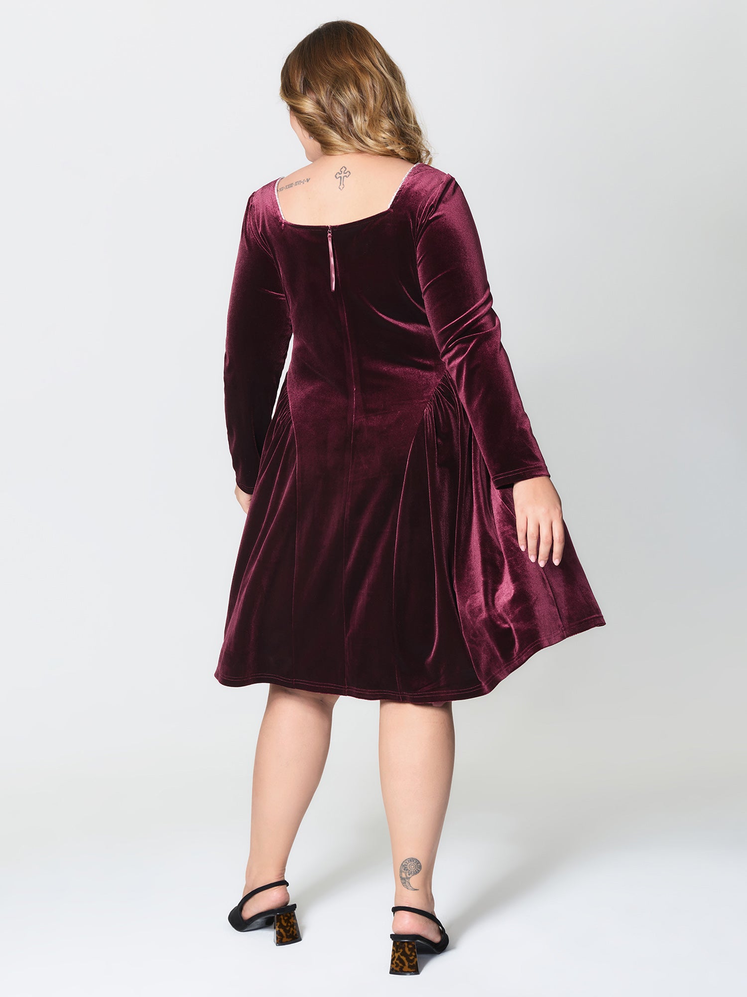 Velvet Structured Pleated Bodice Midi Dress