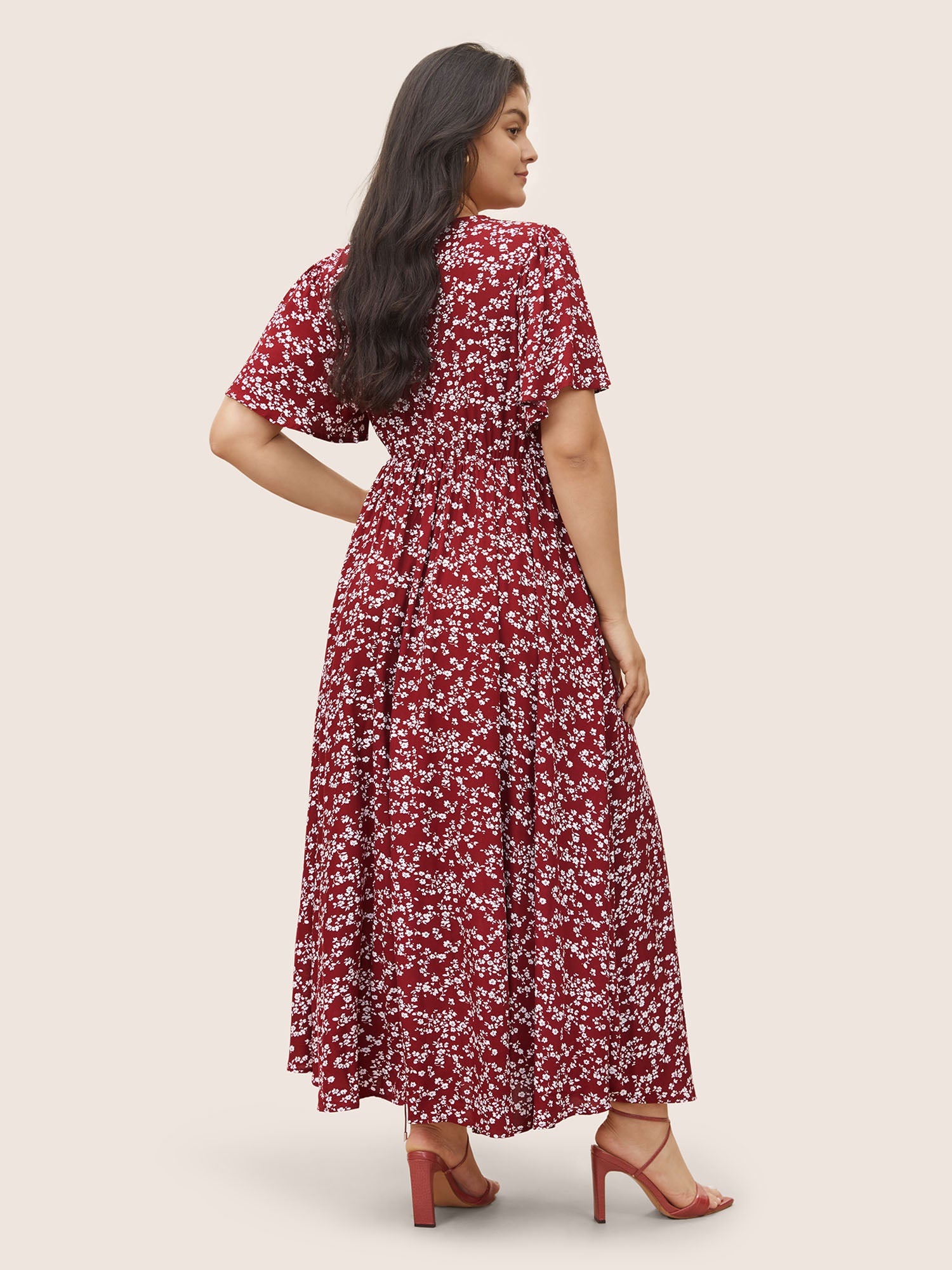 Bloom Dress - Flutter Sleeve Ditsy Floral Pocket Split Maxi Dress
