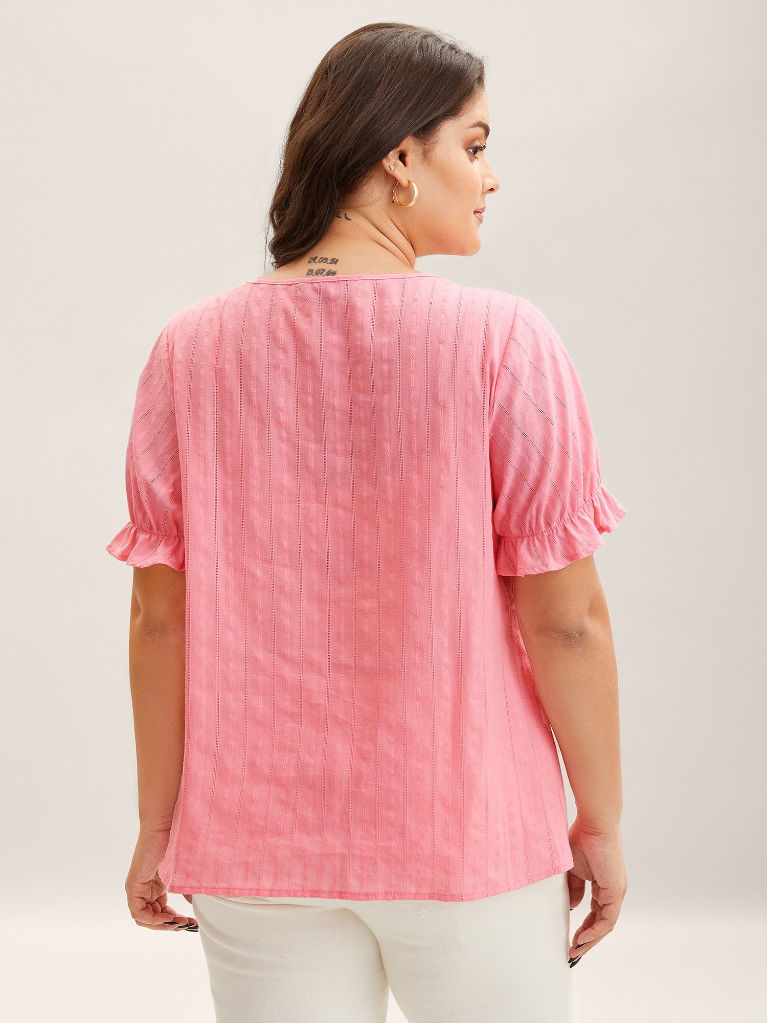 Cotton Square Neck Ruffled Sleeve Shirt