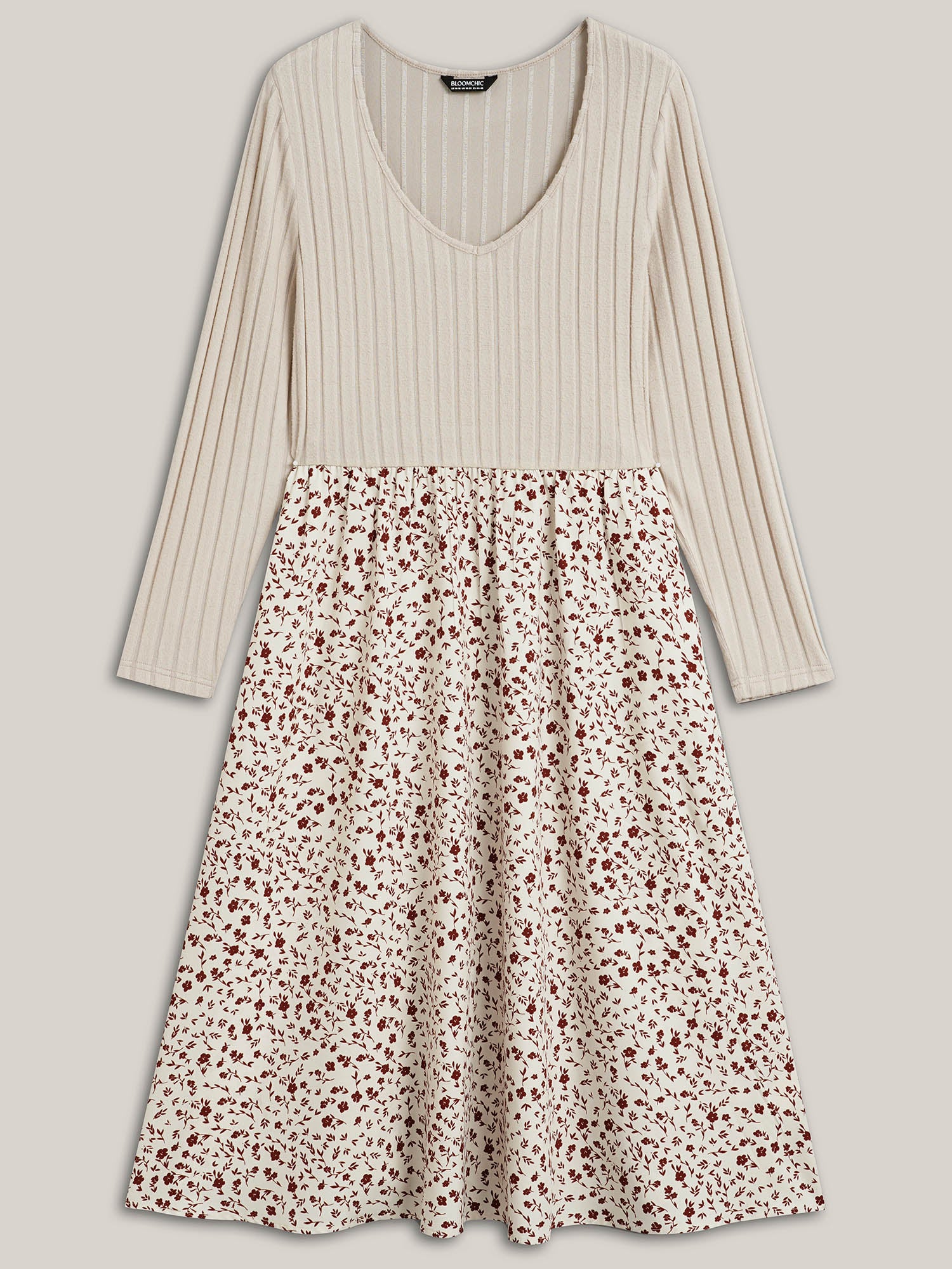 Ditsy Floral Patchwork Texture Midi Dress