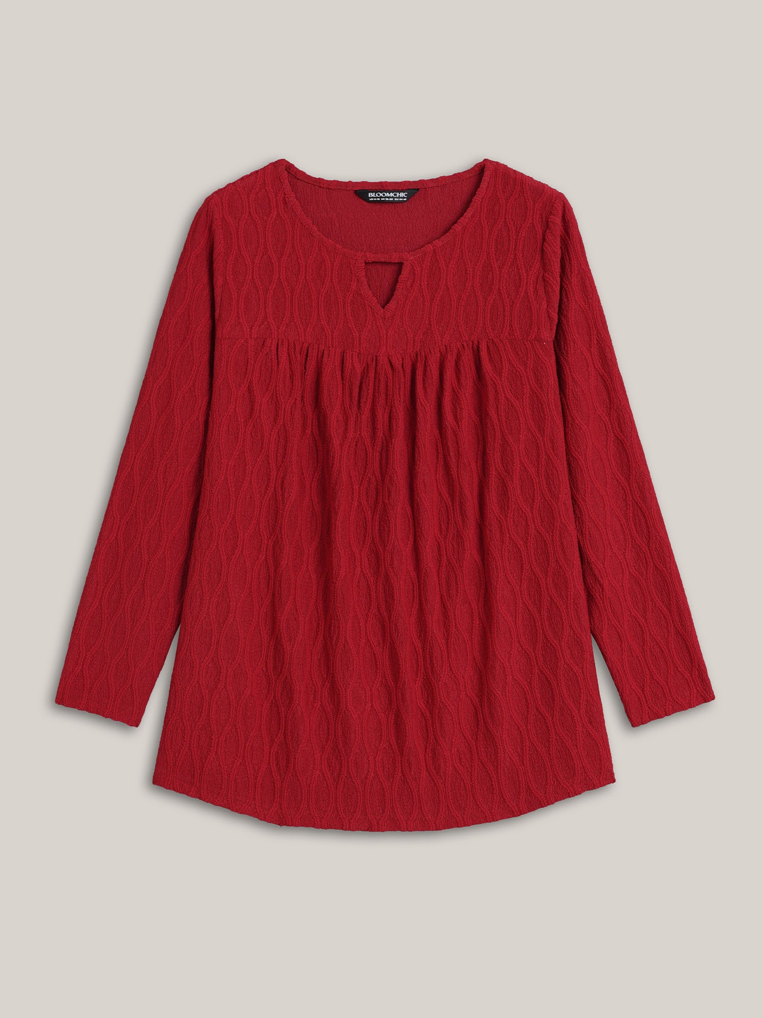 Textured Keyhole Gathered Knit Top