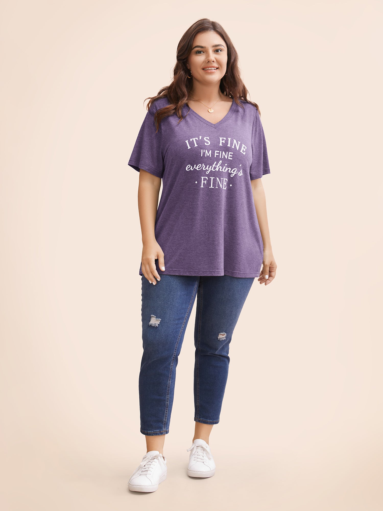 Letter Print V Neck T-shirt