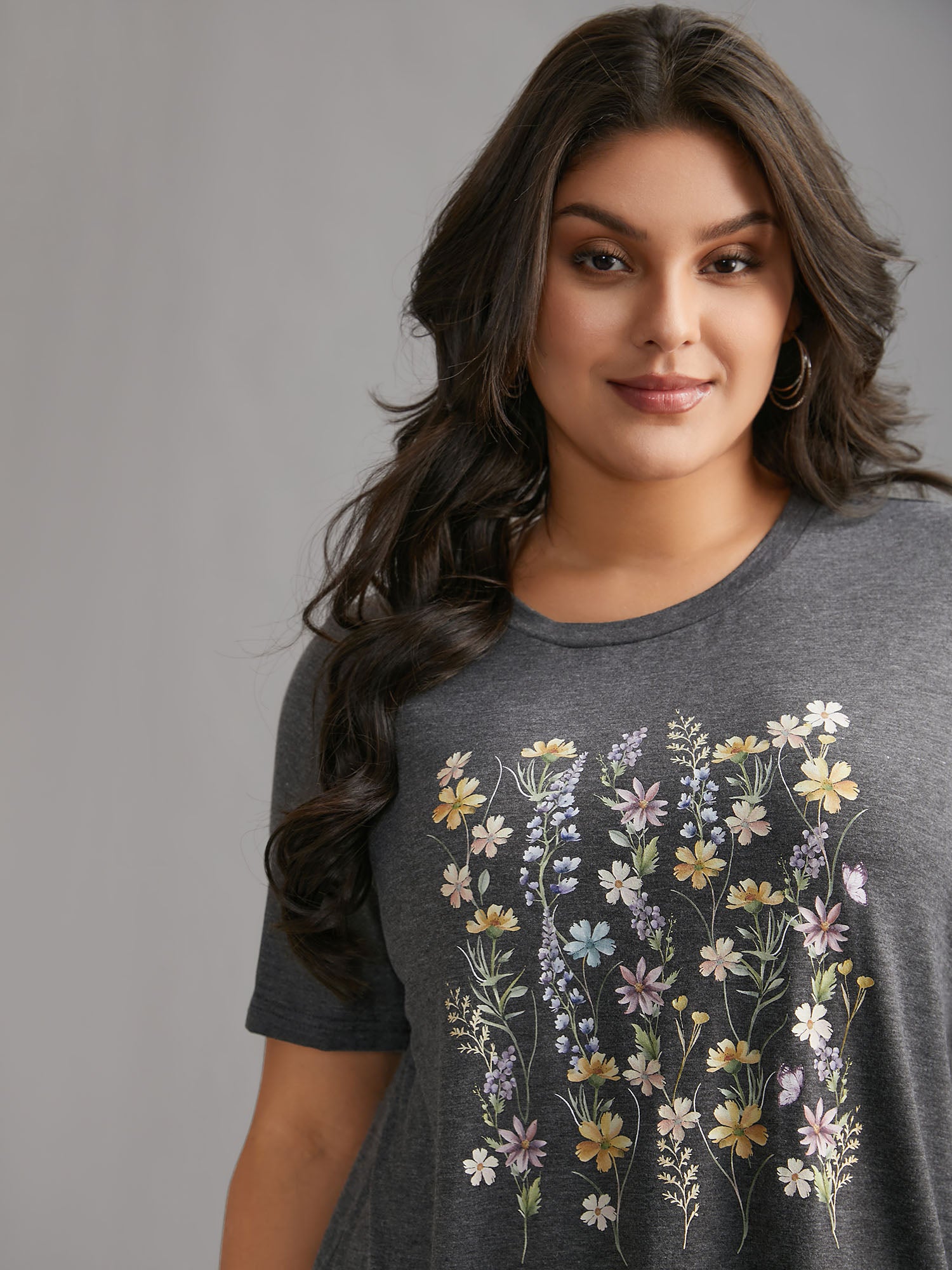 Floral Crew Neck Stretchy T-Shirt