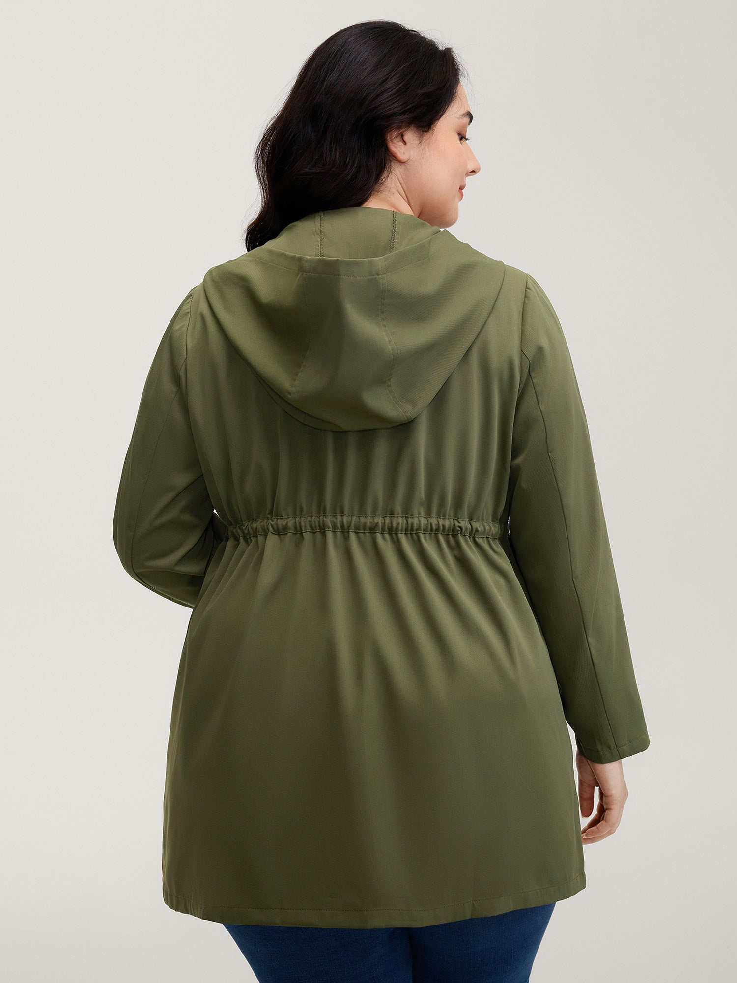 Parka Hooded Adjustable Waist Drawstring Jacket